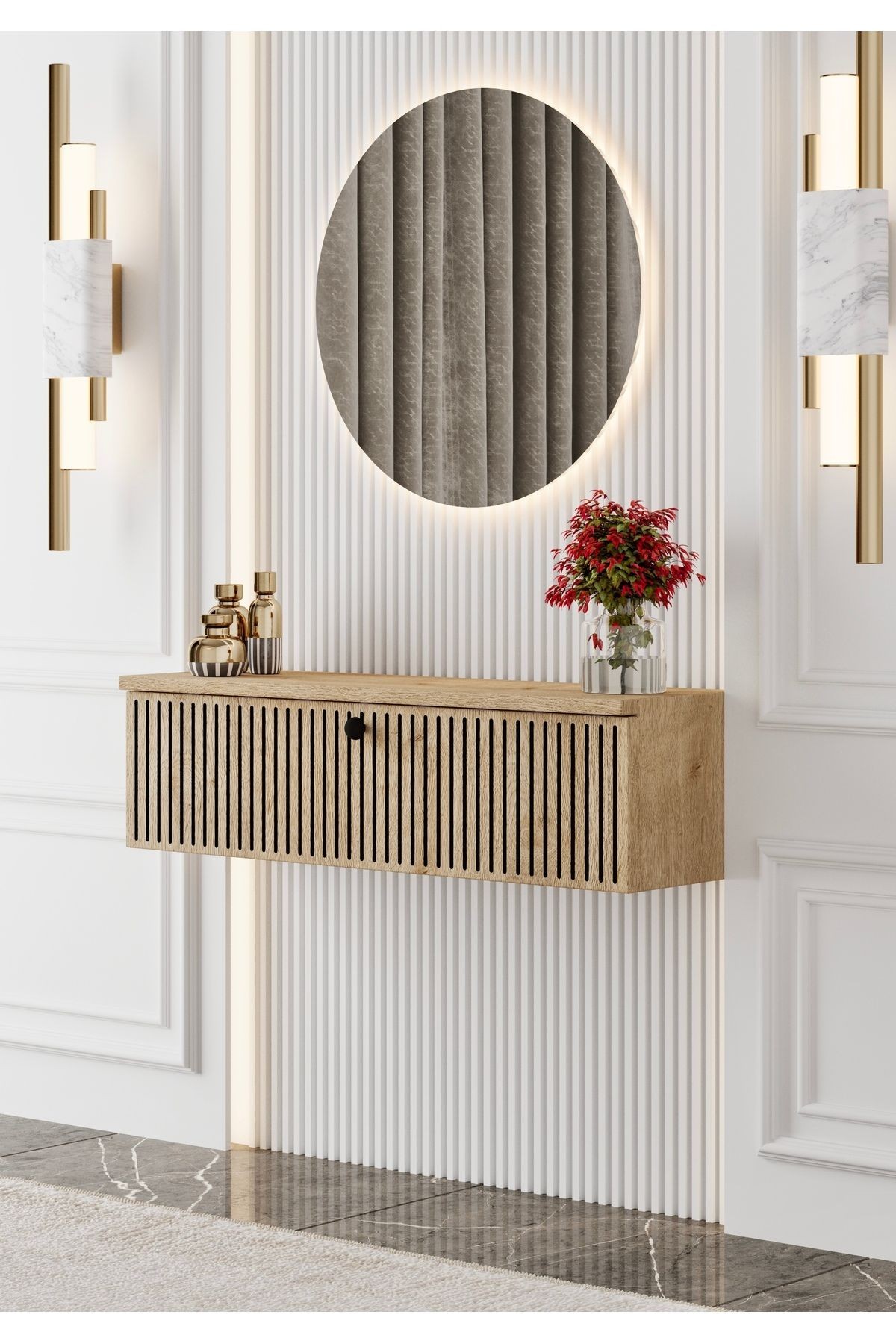 MİMOSA Safir Meşe rengi MDF DUVARA MONTE KAPAKLI DRESUAR (90 cm)
