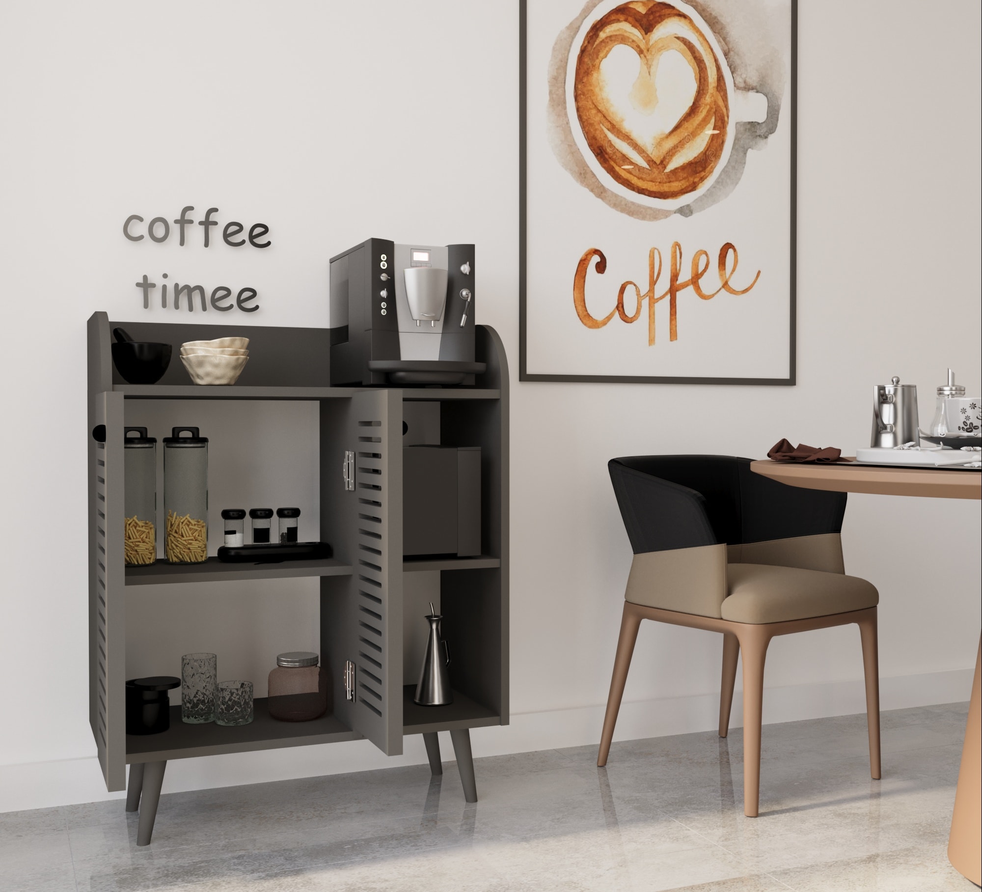 Magnetar Mdf KAHVE KÖŞESİ Ahşap Ayaklı Panjur Kapaklı-raflı