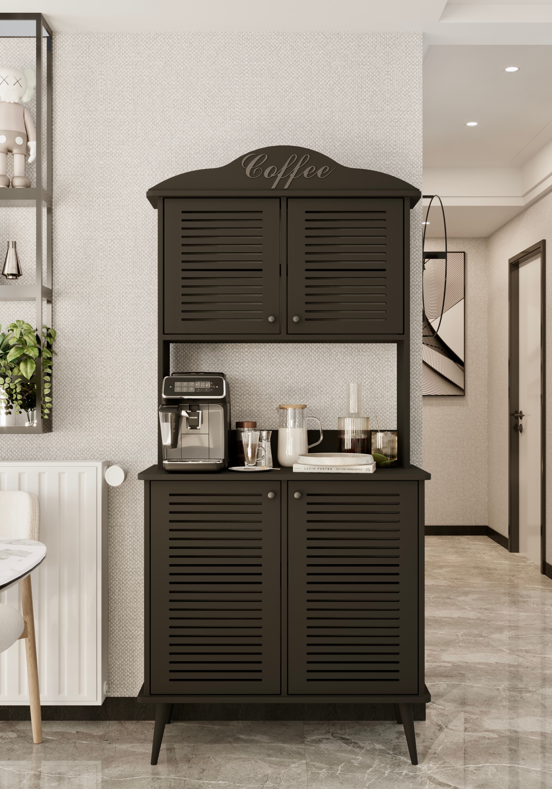 Avior kahve köşesi MDF kapaklı raflı 90 cm - SİYAH