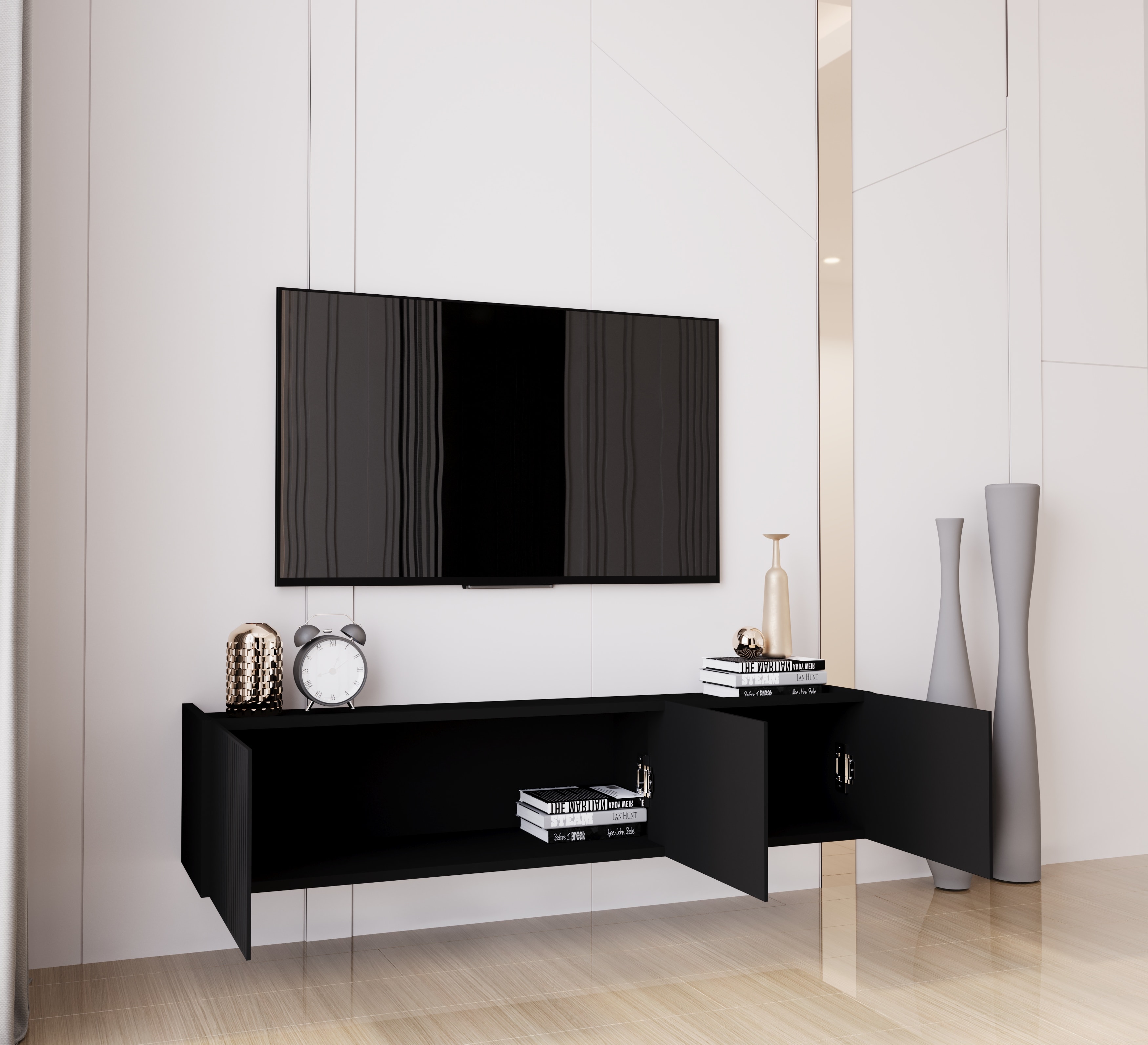 Capella 140 Cm Tv Ünitesi Mdf 3 Kapaklı Duvara Monte 