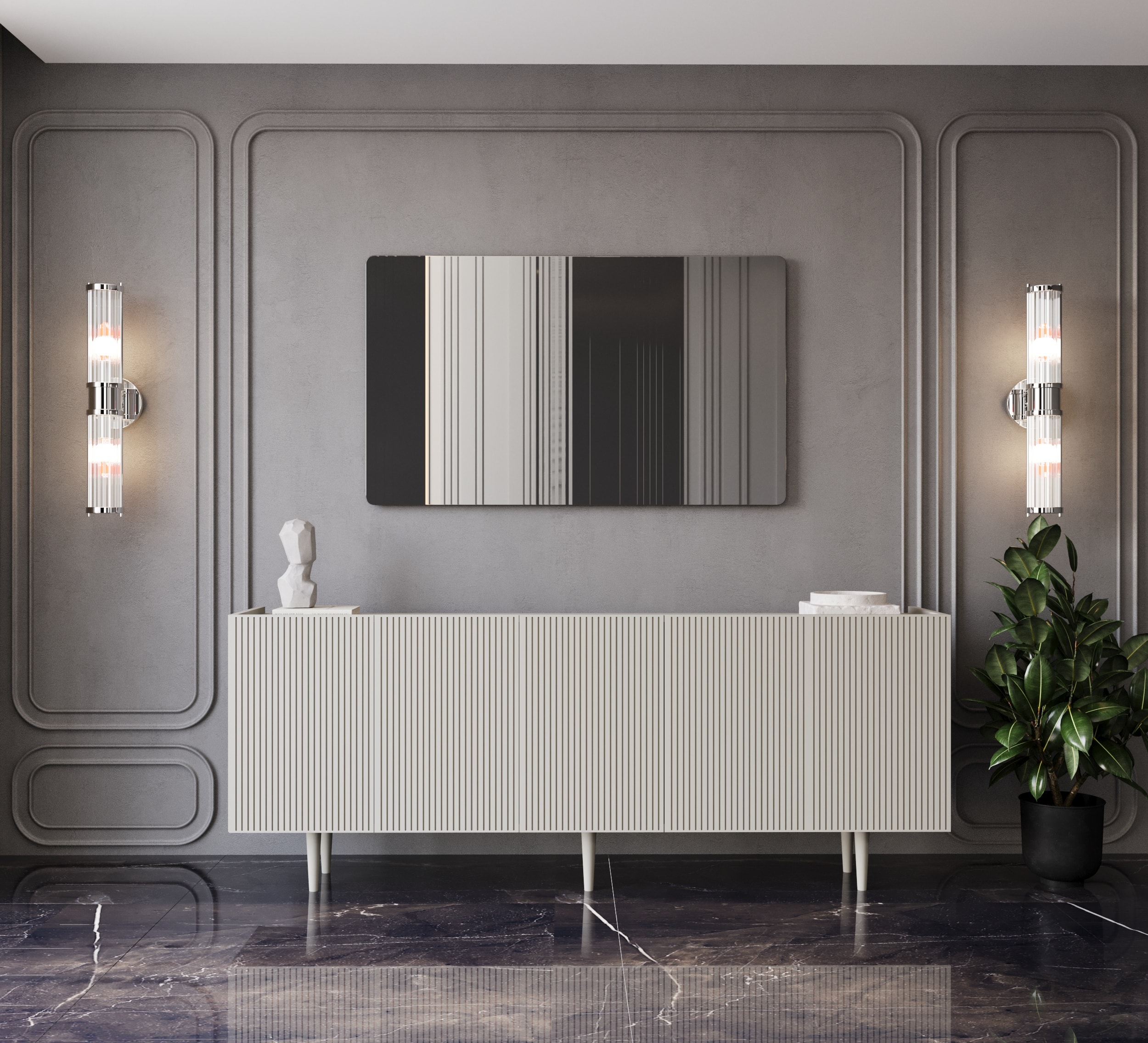Capella Mdf 5 Kapaklı Raflı Ahşap Ayaklı 200 cm Konsol - KUM TAŞI