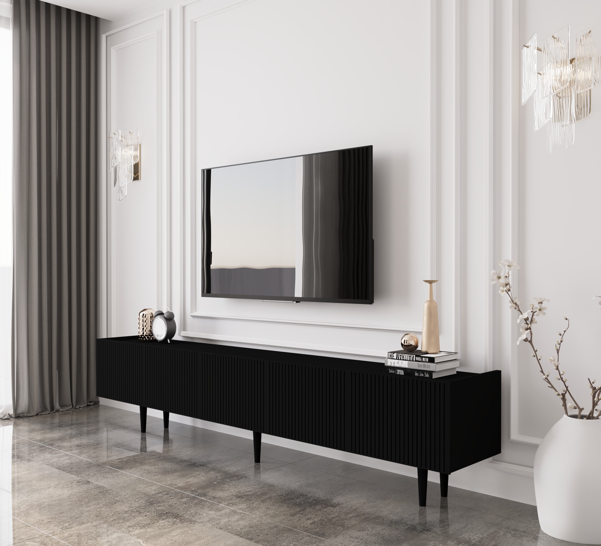 Capella 200 Cm Tv Ünitesi Mdf 5 Kapaklı Ahşap Ayaklı 200 Cm Tv Ünitesi