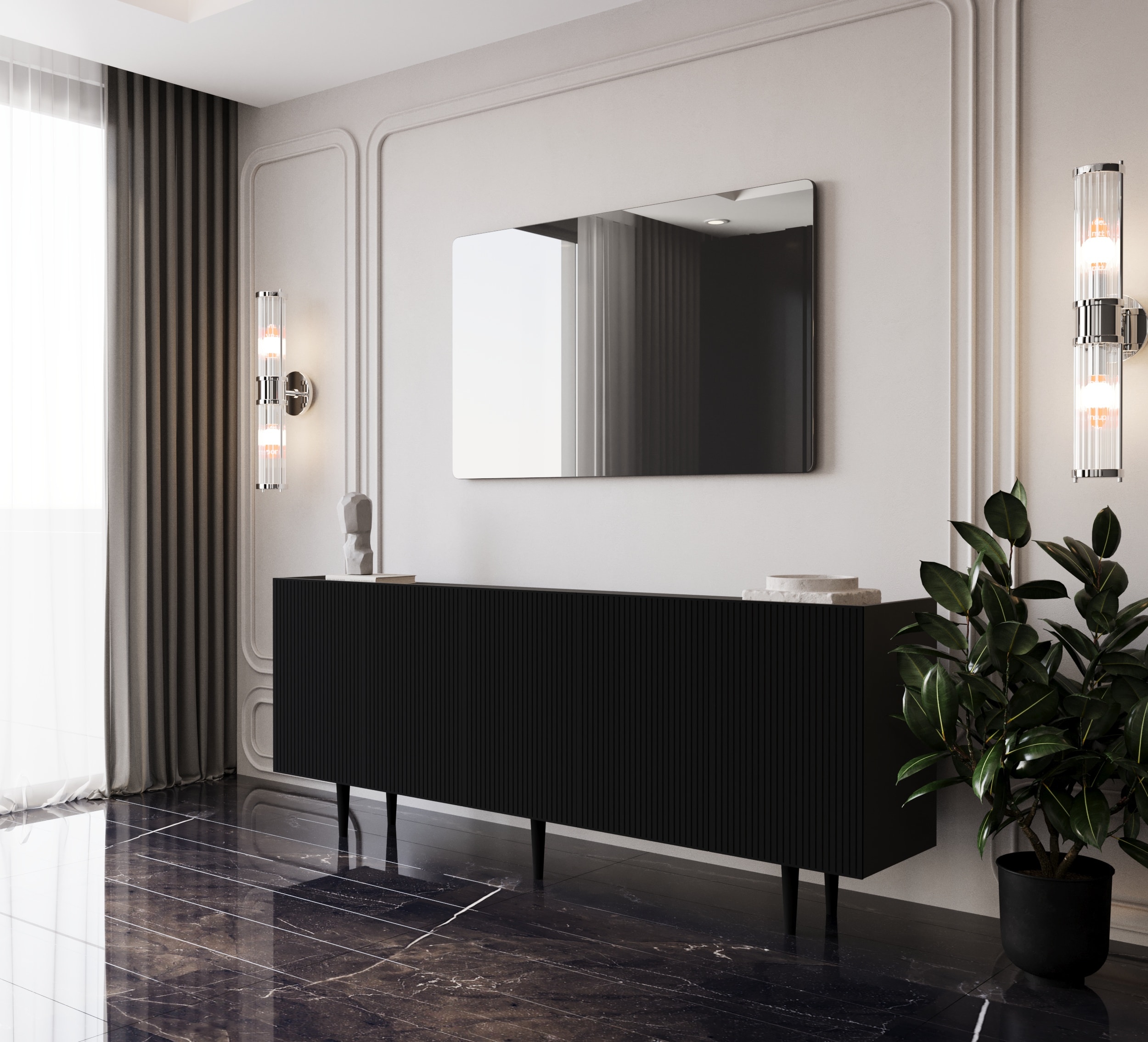 Capella Mdf 5 Kapaklı Raflı Ahşap Ayaklı 200 cm Konsol