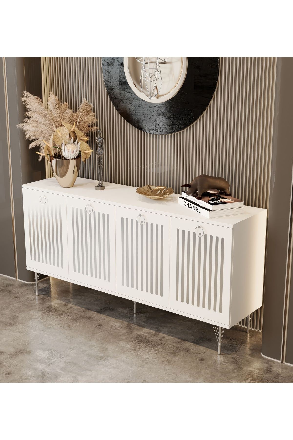 Andromeda SİLVER SERİSİ 160 cm 4 kapaklı MDF Konsol 160 x 80 x 40 cm