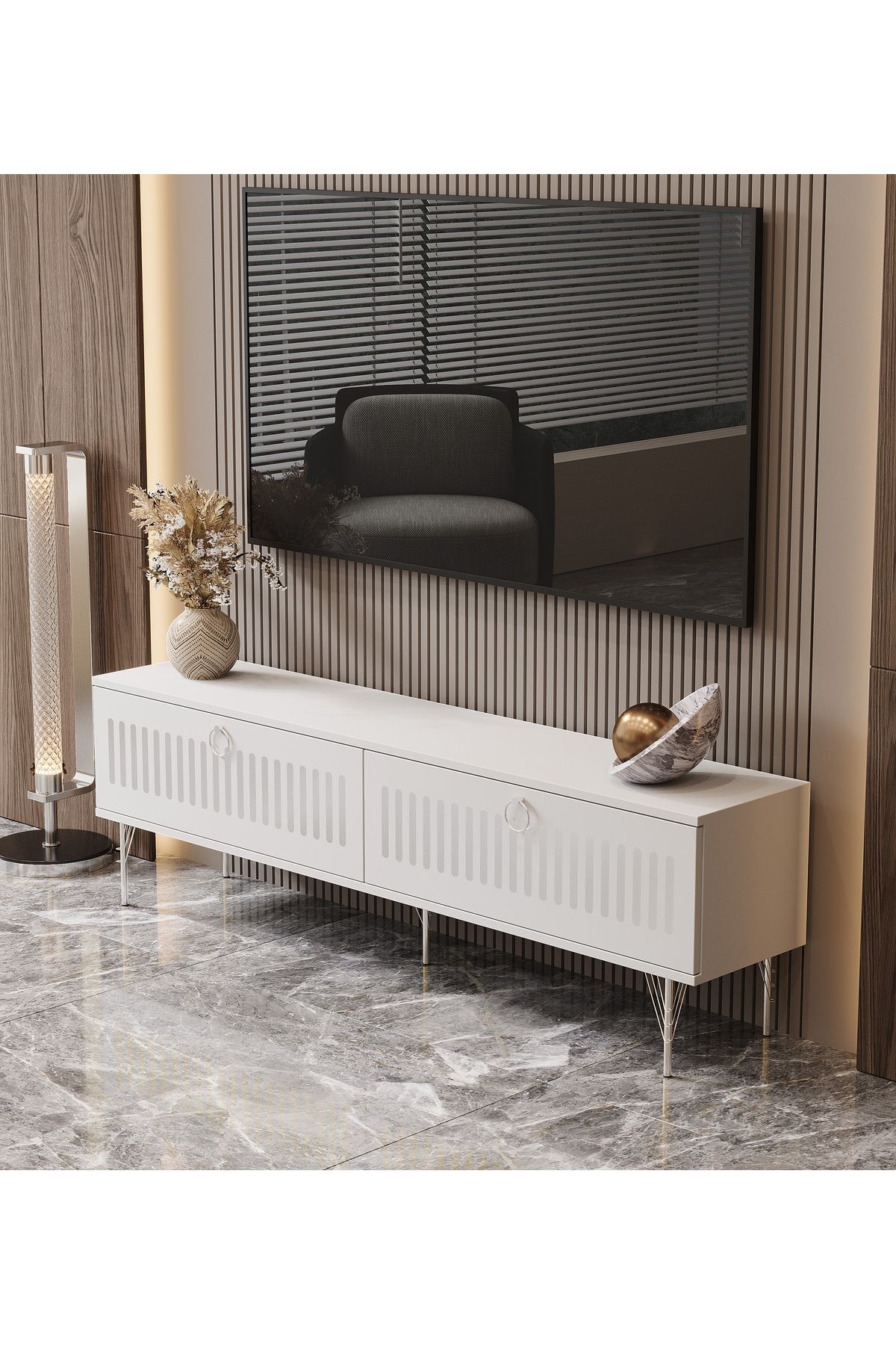 Andromeda SİLVER SERİSİ 160 cm 2 kapaklı MDF TV ÜNİTESİ 160 x 50 x 32 cm