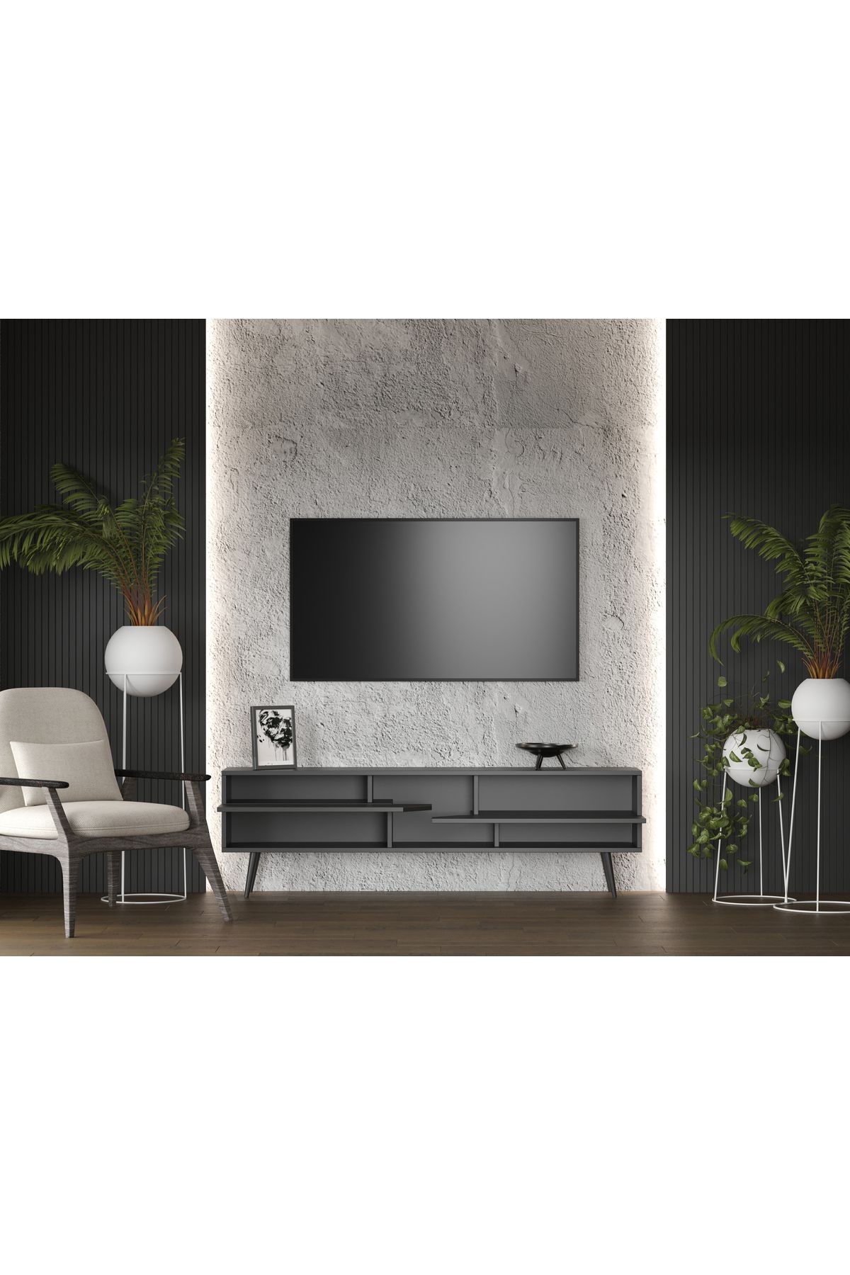 Proycon Country Mdf Siyah 2 Kapaklı Ahşap Ayaklı 140 Cm Tv Ünitesi
