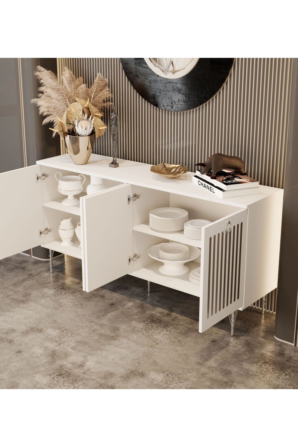Andromeda SİLVER SERİSİ 160 cm 4 kapaklı MDF Konsol 160 x 80 x 40 cm