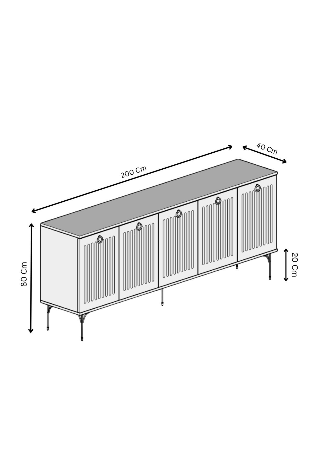 Andromeda SİLVER SERİSİ 200 cm 5 kapaklı MDF Konsol 200 x 80 x 40 cm