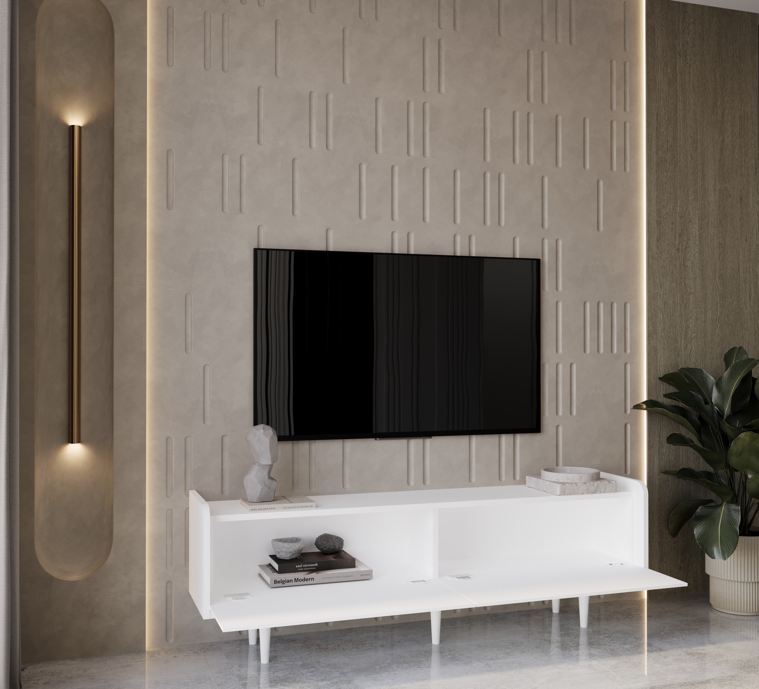 RİGEL MDF 2 KAPAKLI (DÜŞME KAPAK) AHŞAP AYAKLI 160 CM COUNTRY TV ÜNİTESİ