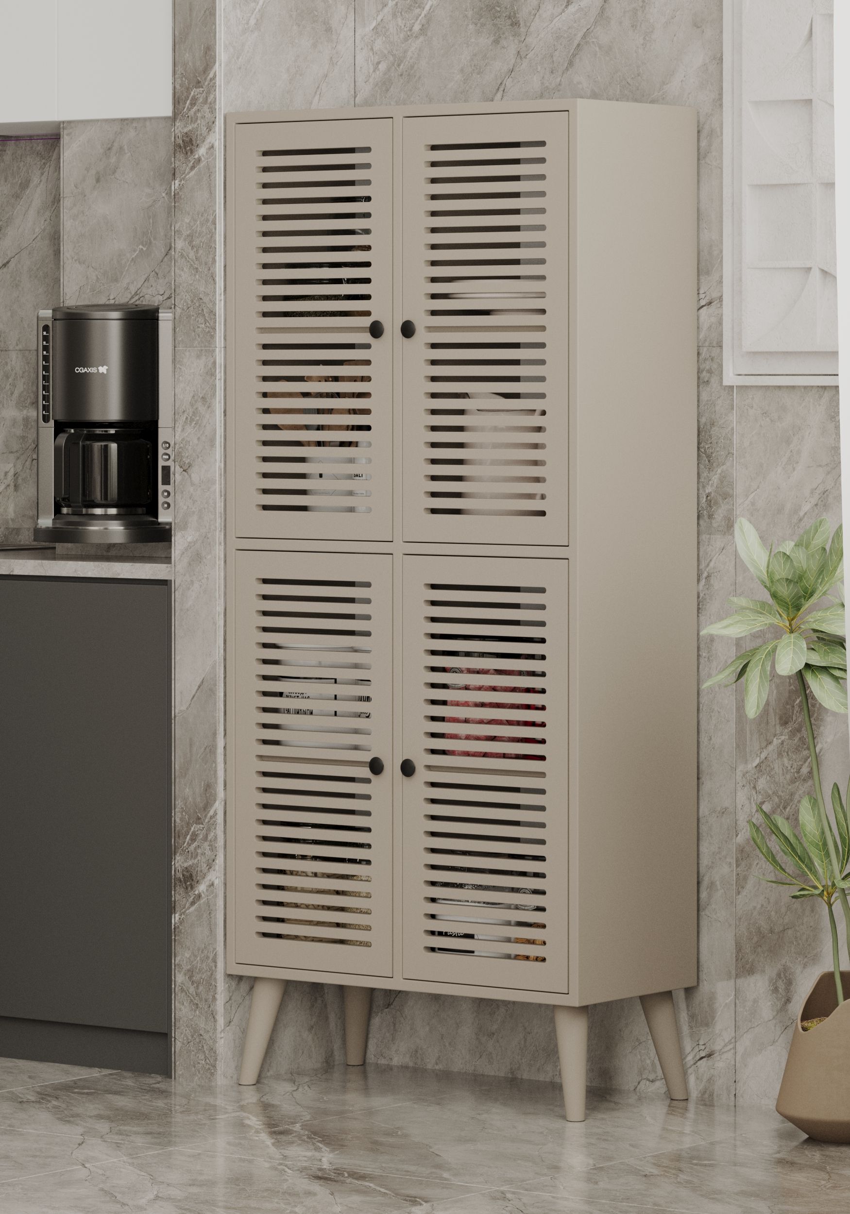 DENEB MDF KUM TAŞI RENGİ 4 Kapaklı(Panjur Kapak) Ahşap Ayaklı Kiler Dolabı