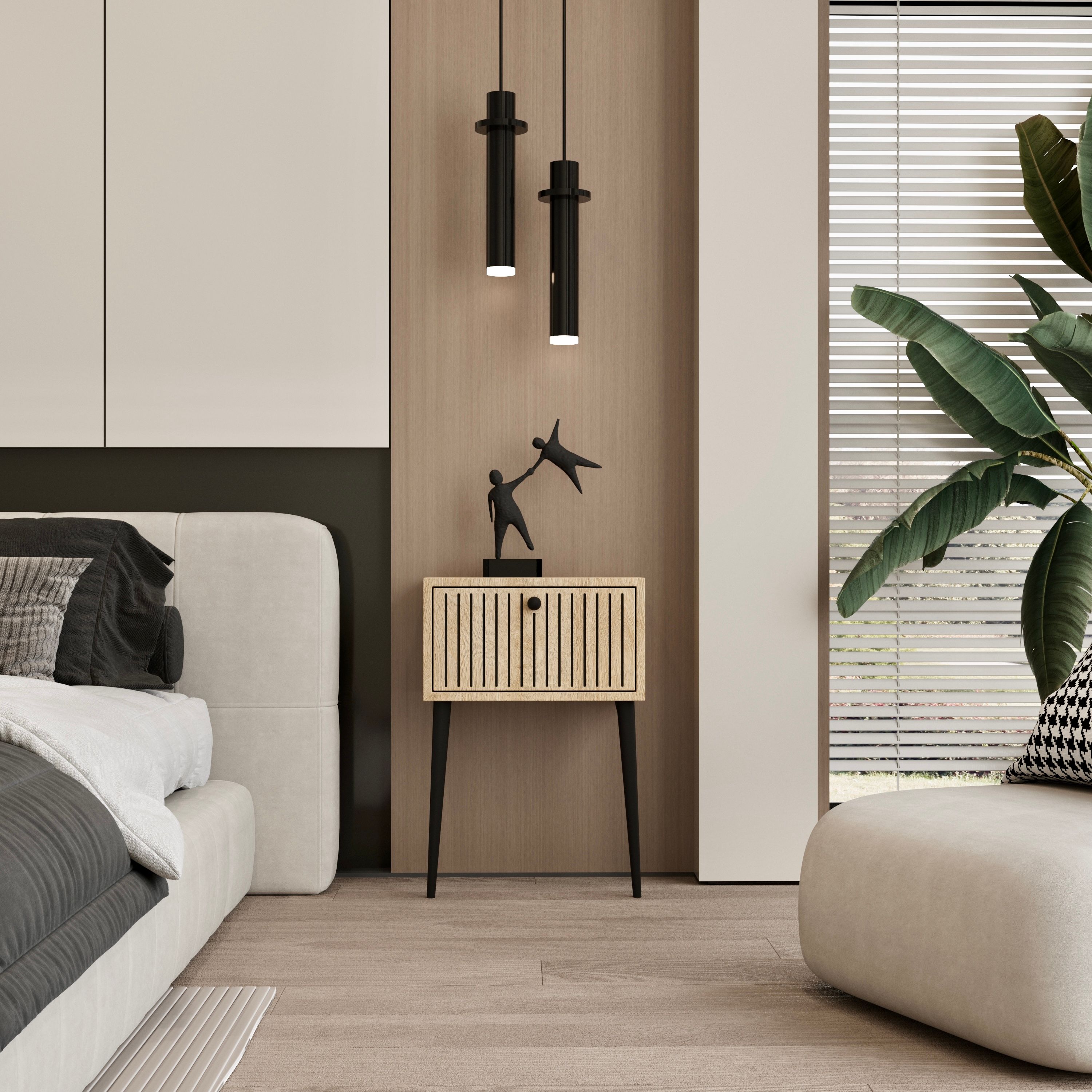 CANOPUS MDF SAFİR MEŞE AHŞAP AYAKLI TEK KAPAKLI KOMODİN