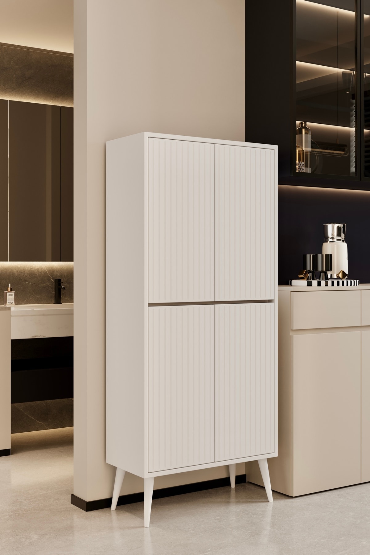 CAPELLA BEYAZ MDF ÇOK AMAÇLI KİLER-MUTFAK DOLABI 158 CM