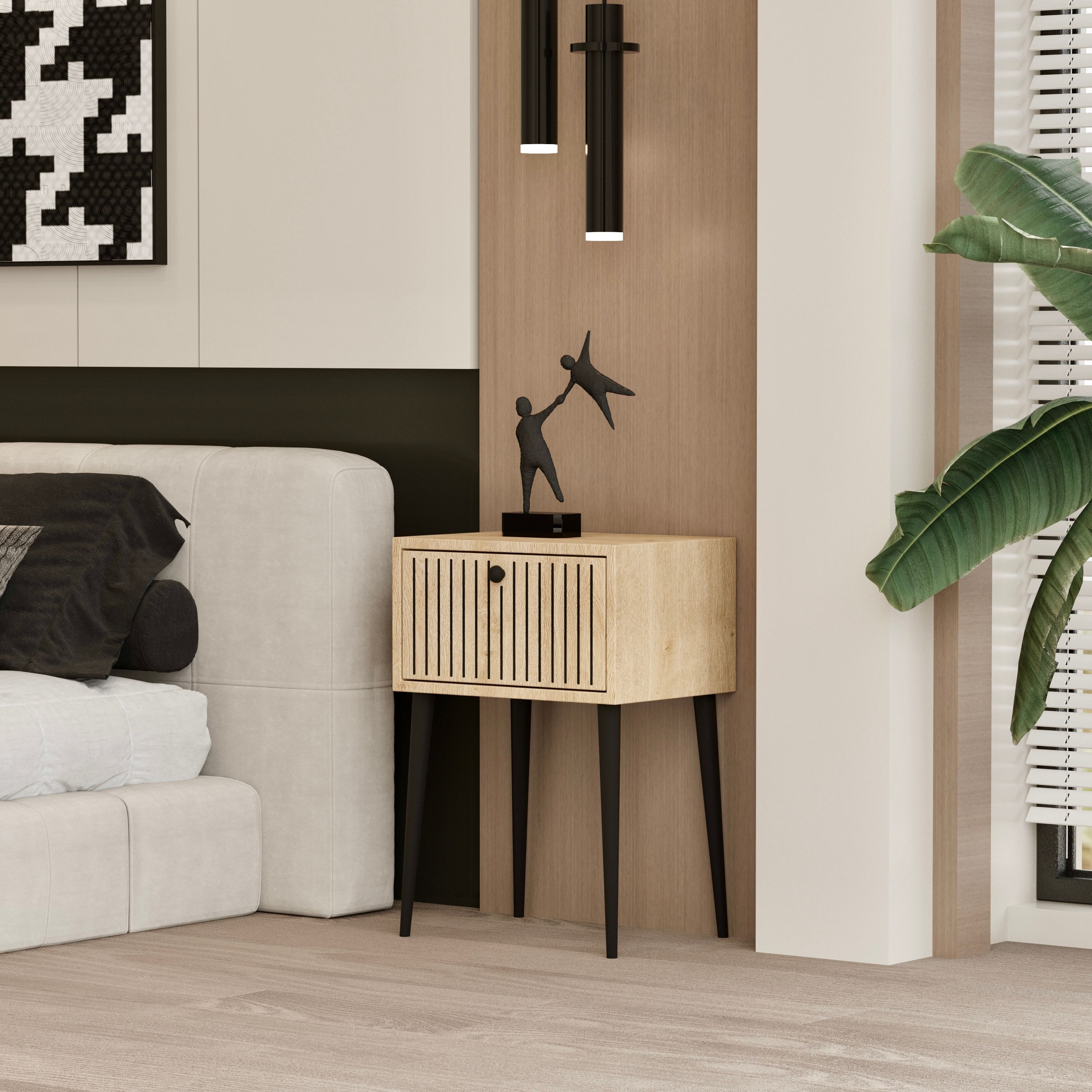 CANOPUS MDF SAFİR MEŞE AHŞAP AYAKLI TEK KAPAKLI KOMODİN