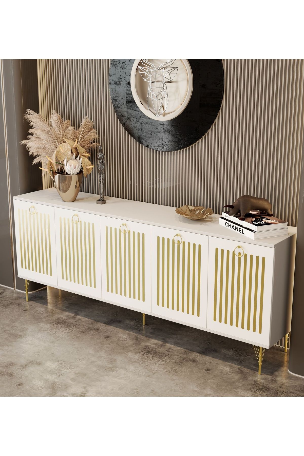 Andromeda GOLD SERİSİ 200 cm 5 kapaklı MDF Konsol 200 x 80 x 40 cm