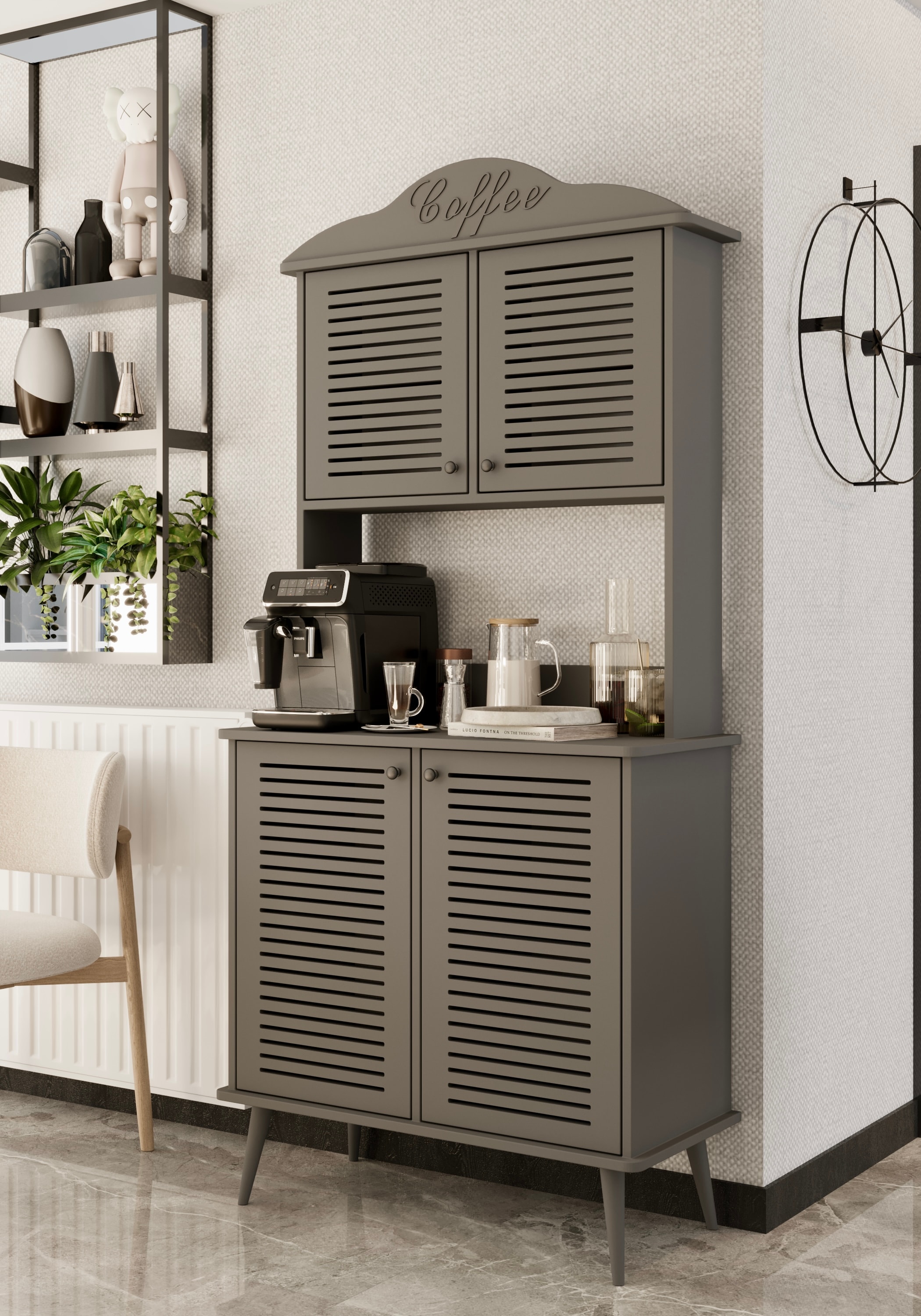 Avior kahve köşesi MDF kapaklı raflı 90 cm