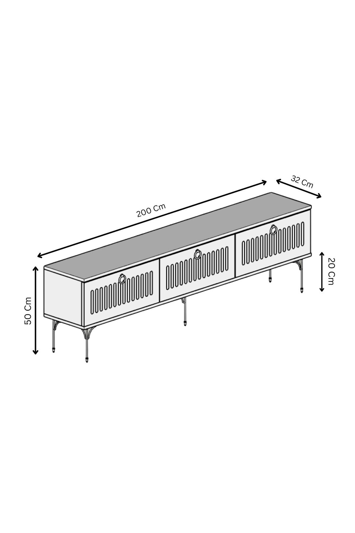 Andromeda SİLVER SERİSİ 200 cm 3 kapaklı MDF TV ÜNİTESİ 200 x 50 x 32 cm