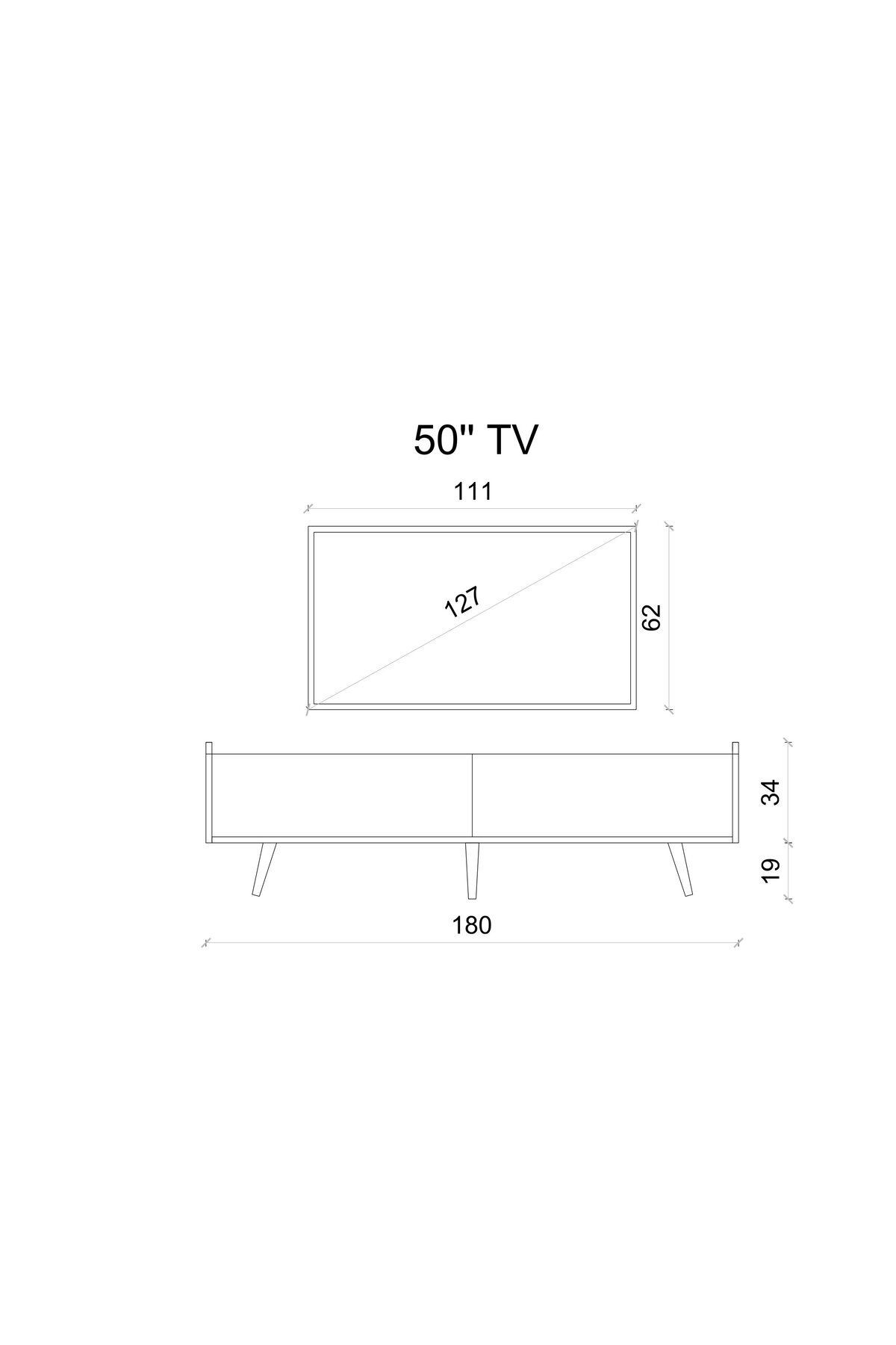 RİGEL COUNTRY BEYAZ MDF 2 KAPAKLI (DÜŞME KAPAK) AHŞAP AYAKLI 180 CM TV ÜNİTESİ