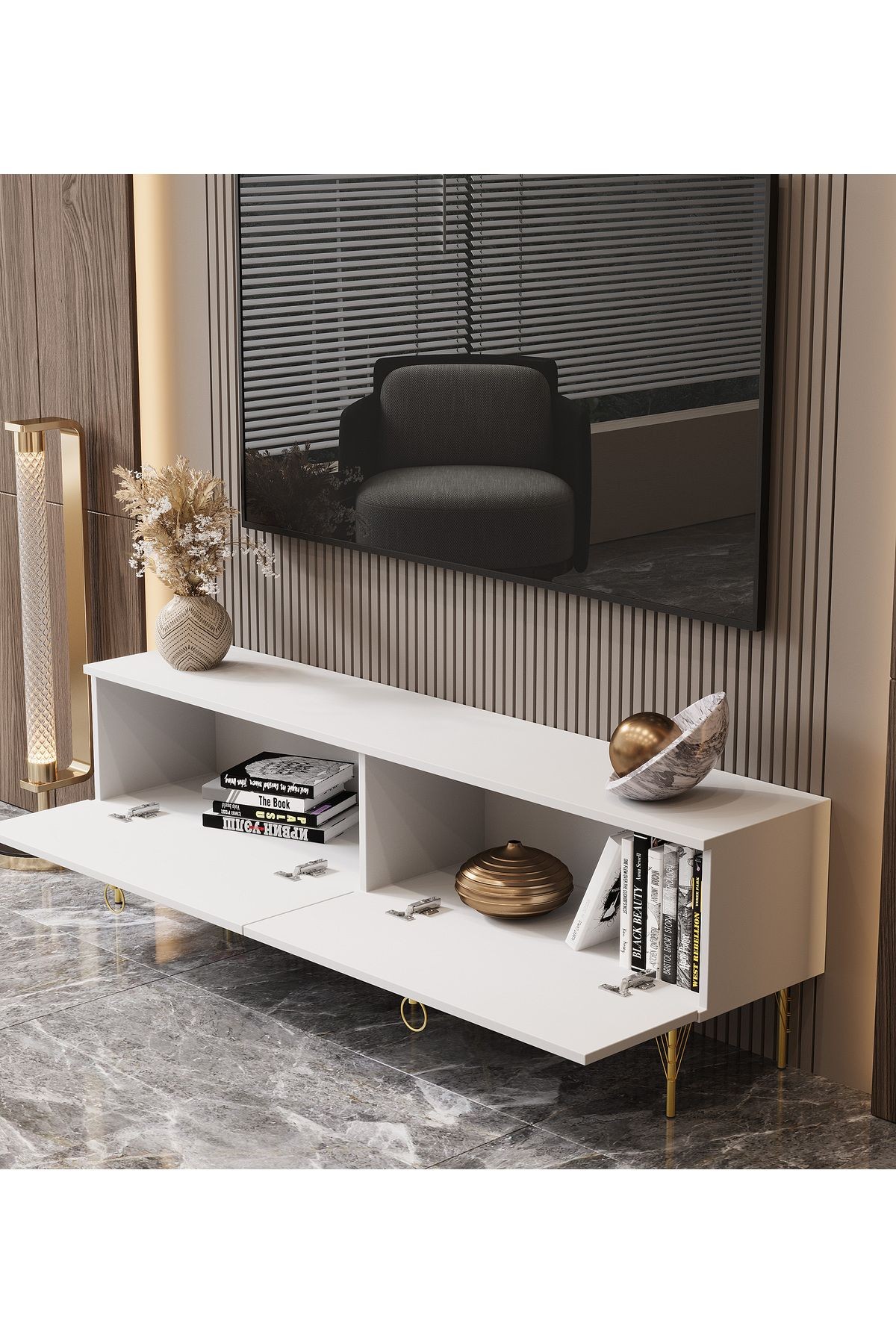 Andromeda GOLD SERİSİ 140 cm 2 kapaklı MDF TV ÜNİTESİ 140 x 50 x 32 cm