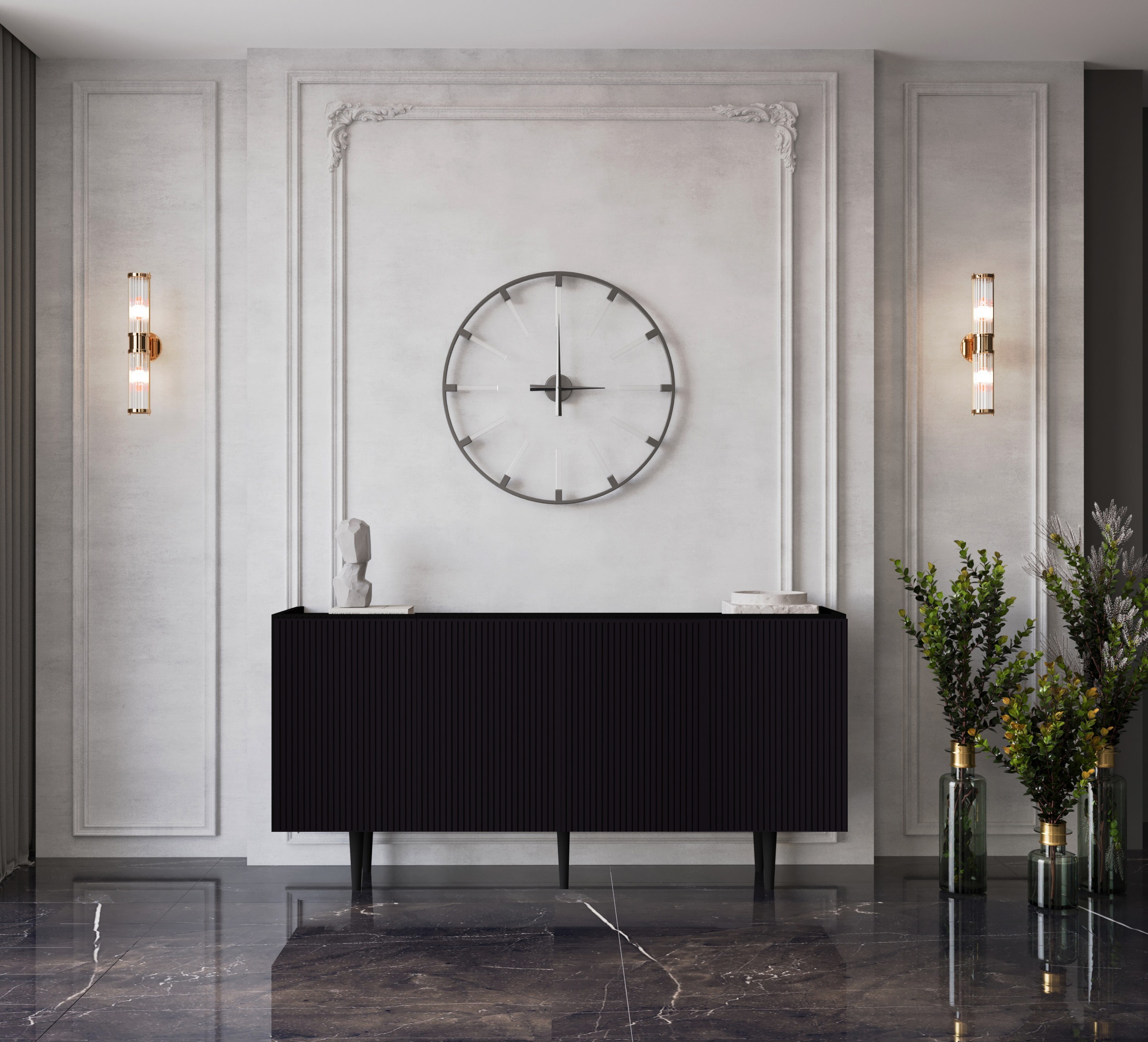 Capella Mdf 4 Kapaklı Raflı 140 cm Konsol - SİYAH