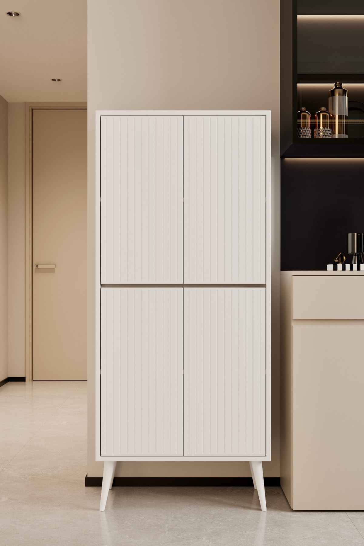 CAPELLA BEYAZ MDF ÇOK AMAÇLI KİLER-MUTFAK DOLABI 158 CM