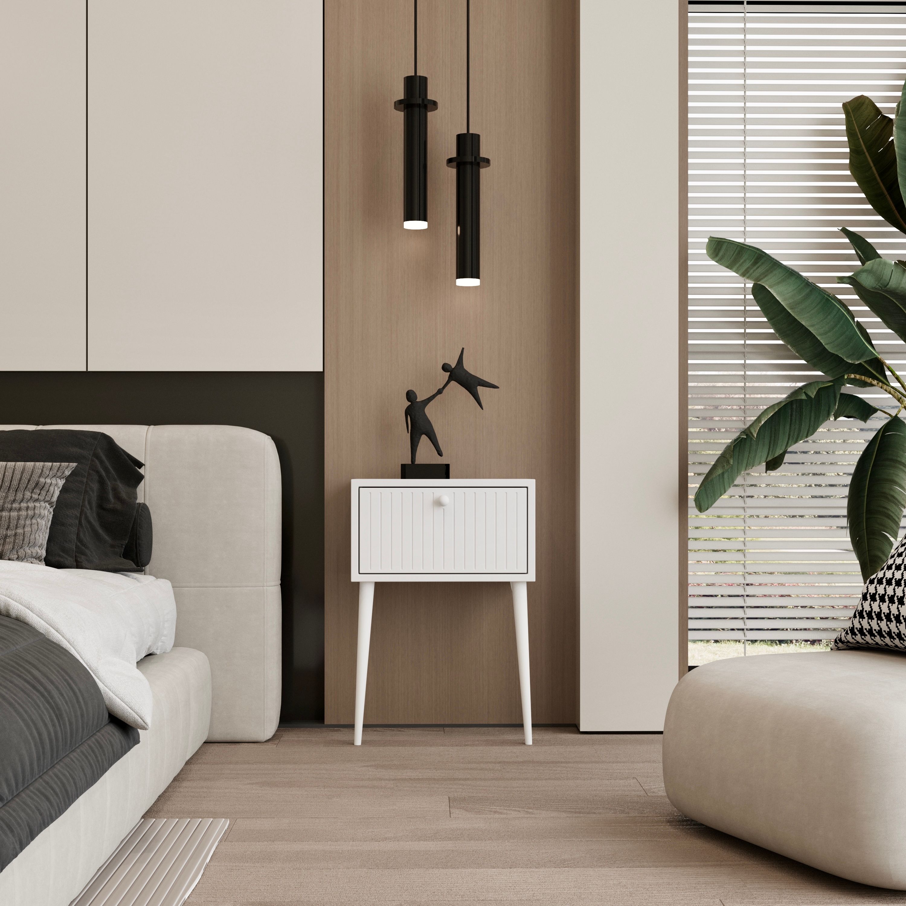 CANOPUS MDF BEYAZ AHŞAP AYAKLI TEK KAPAKLI KOMODİN
