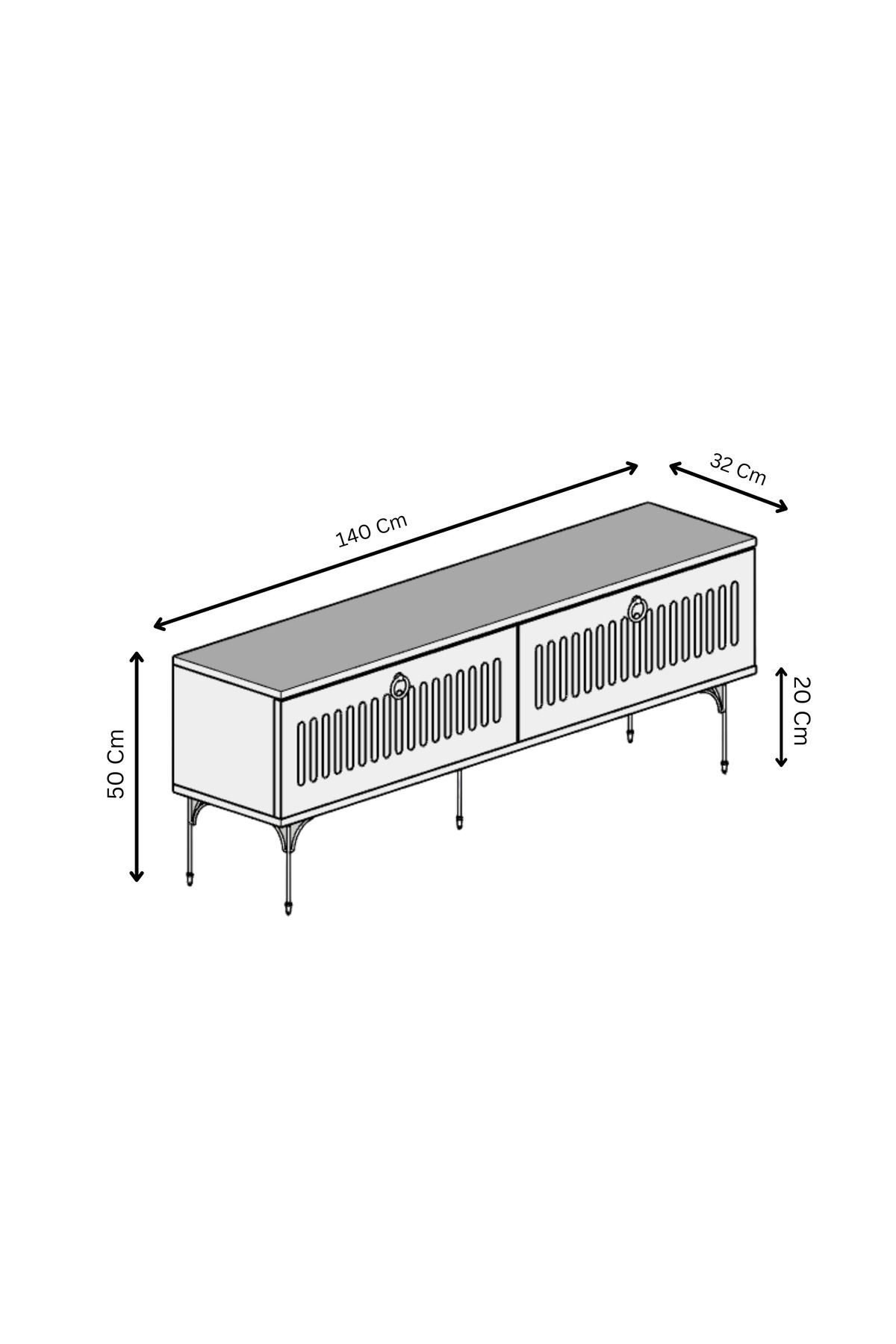 Andromeda SİLVER SERİSİ 140 cm 2 kapaklı MDF TV ÜNİTESİ 140 x 50 x 32 cm