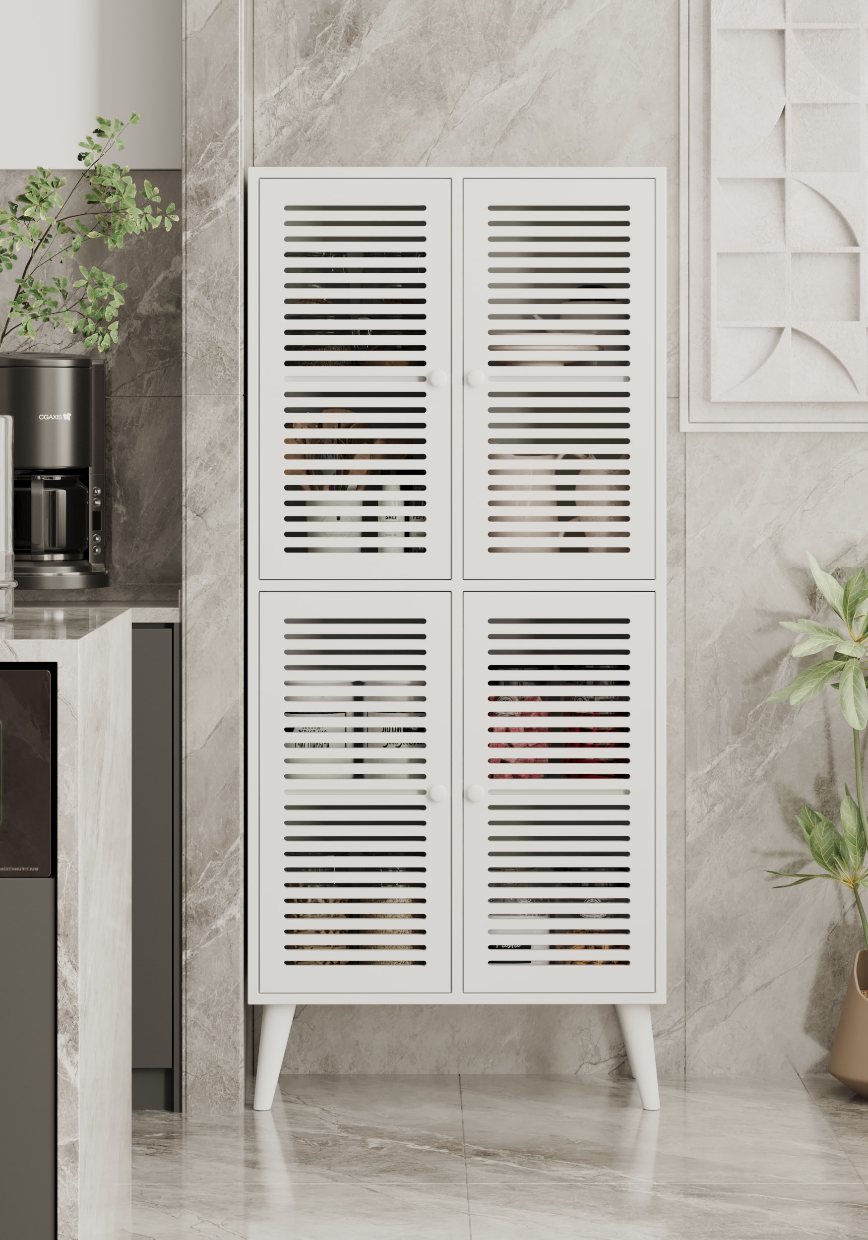 Deneb Mdf  4 Kapaklı (panjur Kapak) Ahşap Ayaklı Kiler Dolabı - BEYAZ