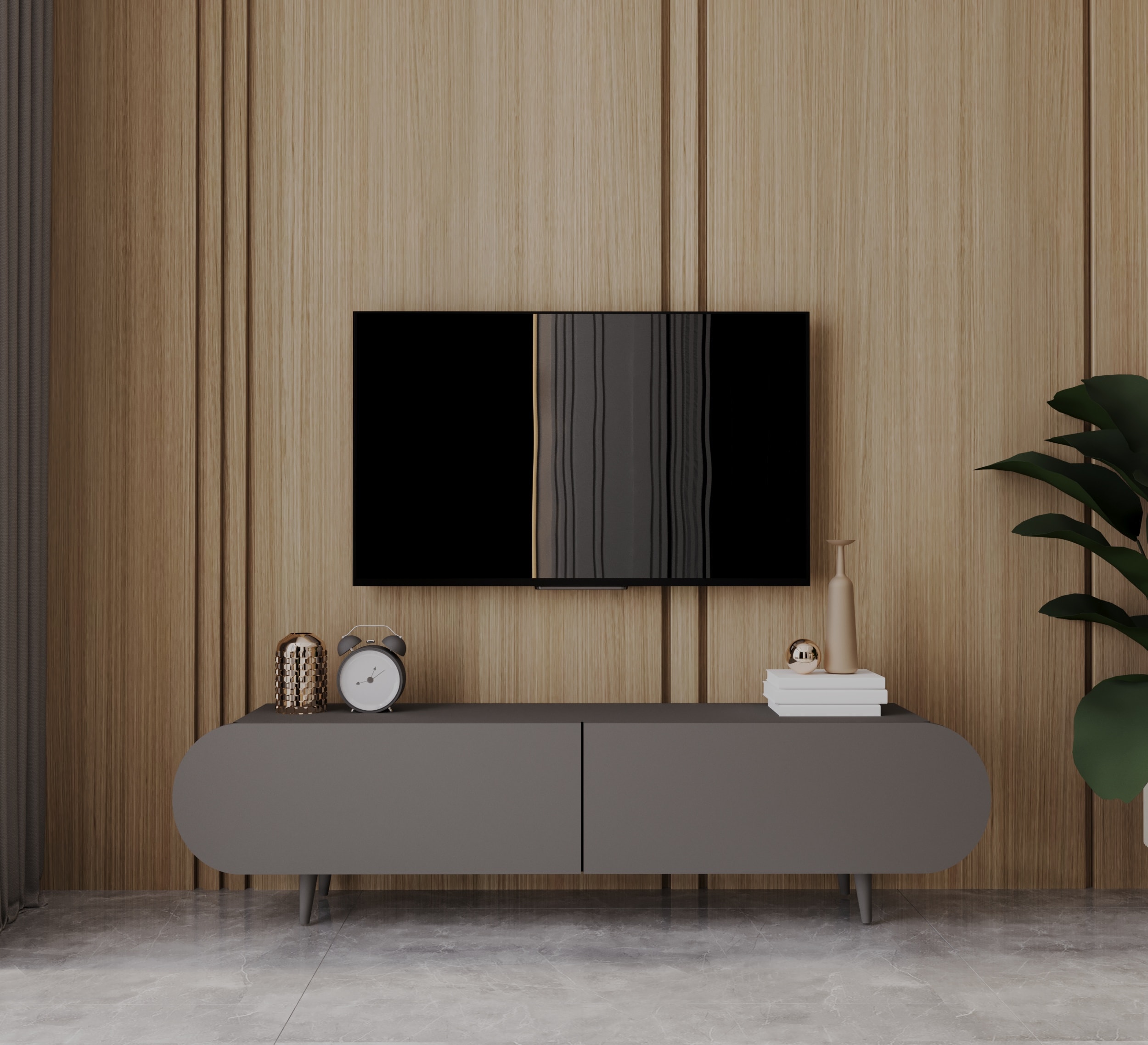 REGULUS MDF 2 KAPAKLI AHŞAP AYAKLI 140 Cm COUNTRY TV ÜNİTESİ - GRİ