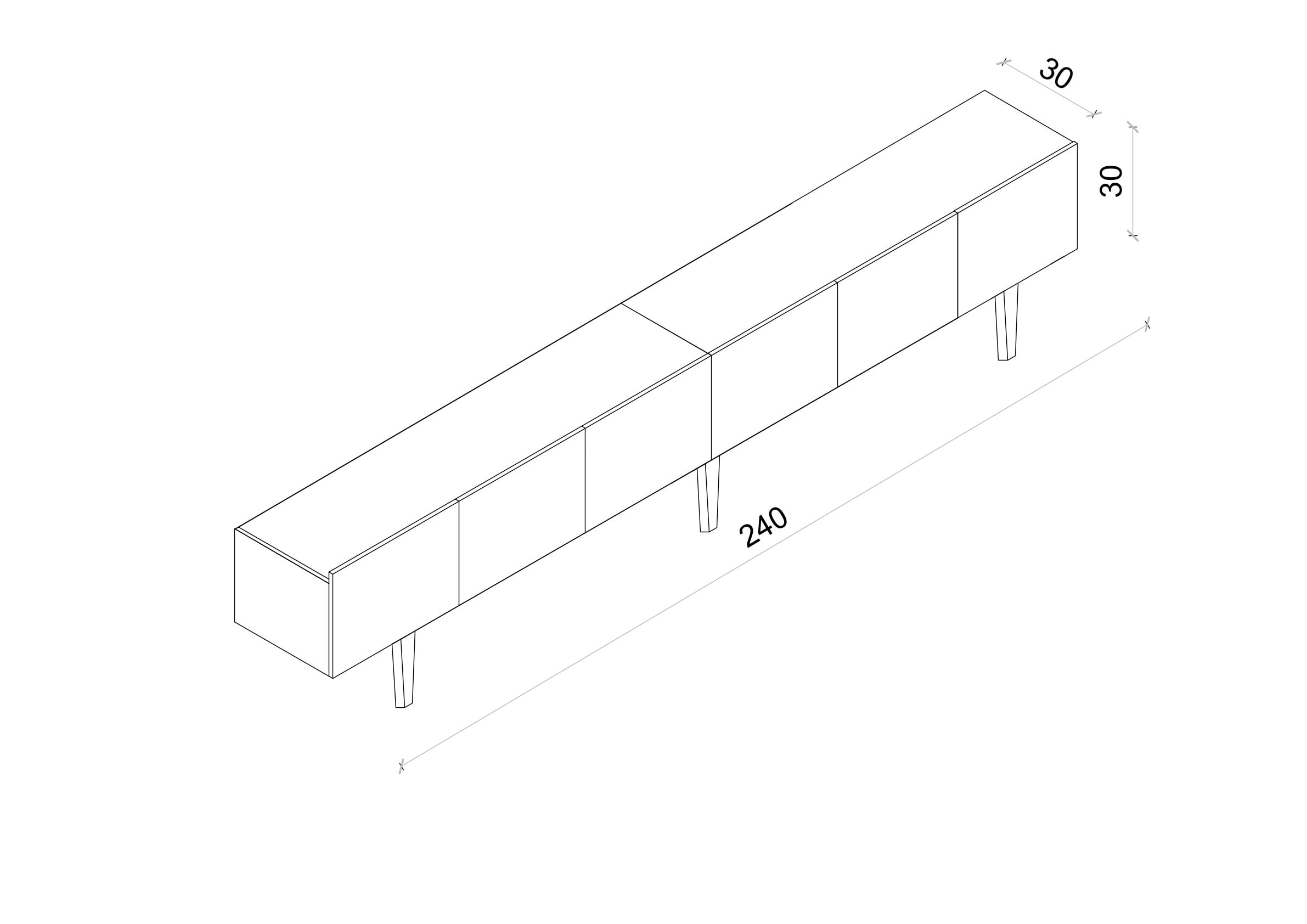 CAPELLA 240 Cm Tv Ünitesi Mdf 6 Kapaklı Ahşap Ayaklı (120 CM X 2 ADET) 