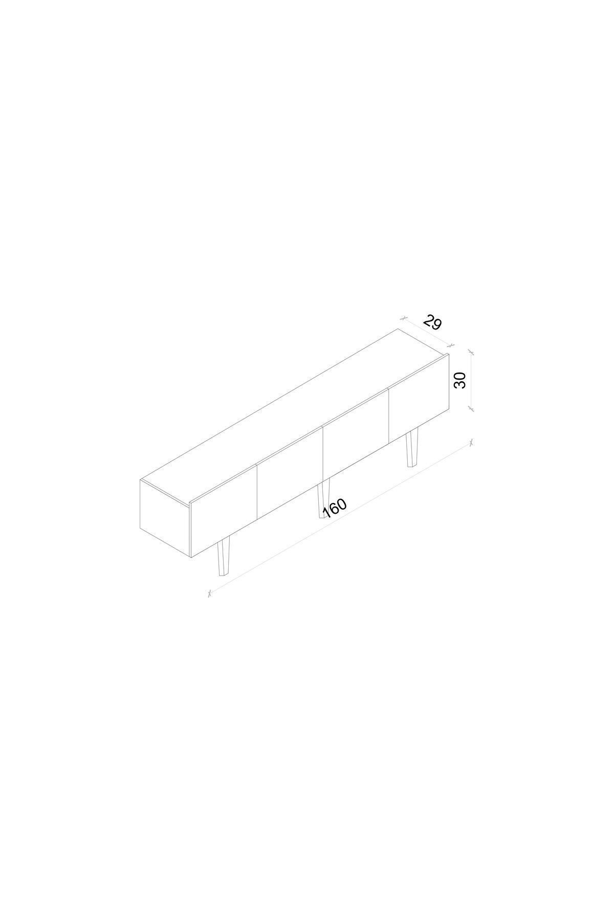 Capella Siyah Country Mdf 4 Kapaklı Ahşap Ayaklı 160 Cm Tv Ünitesi