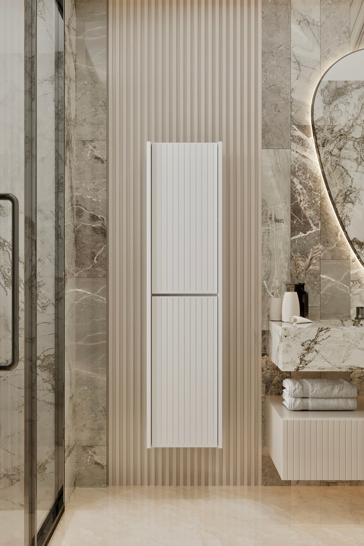 CAPELLA BEYAZ MDF ÇOK AMAÇLI BANYO DOLABI 138x34 CM