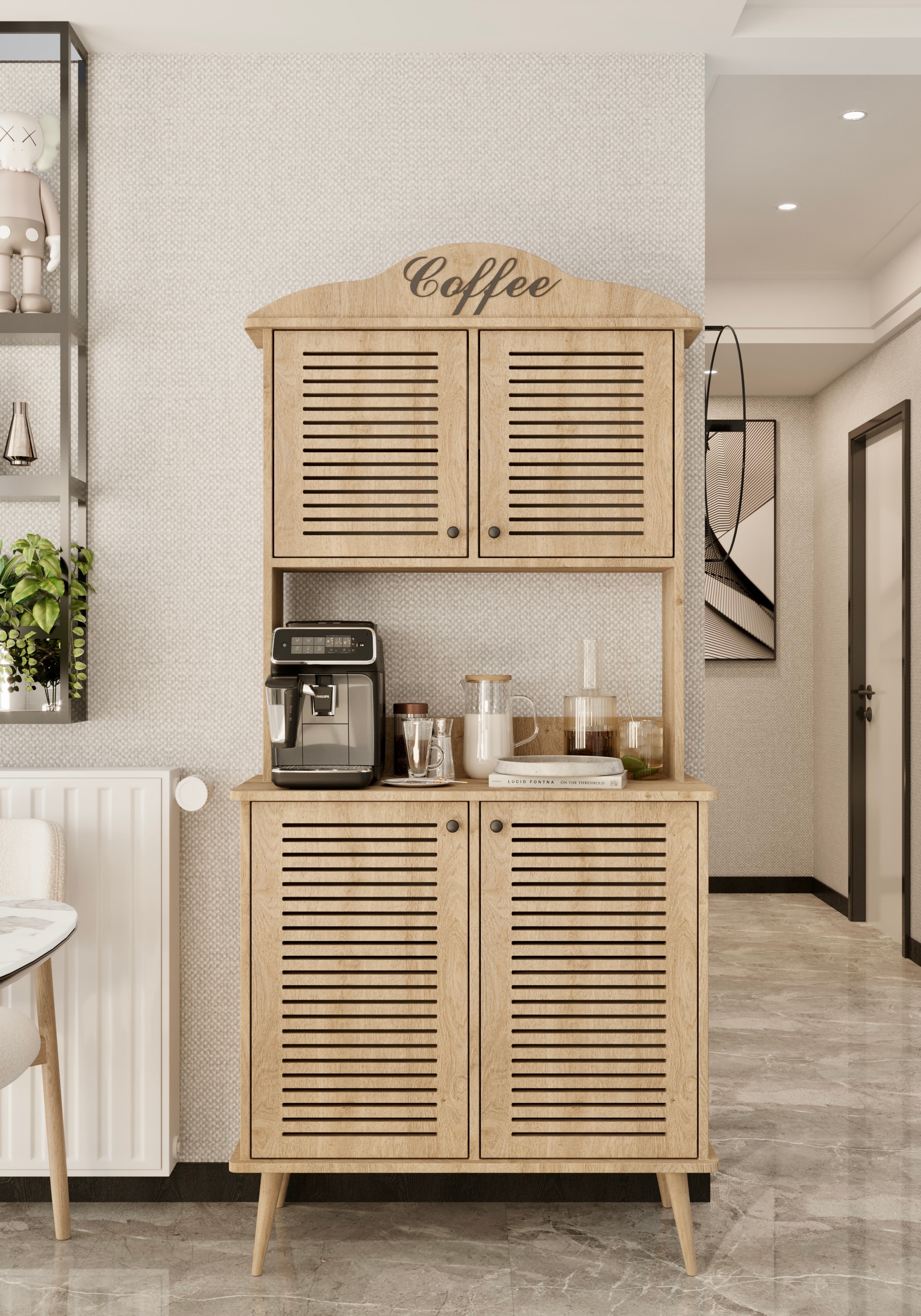 Avior kahve köşesi MDF kapaklı raflı 90 cm - SAFİR MEŞE