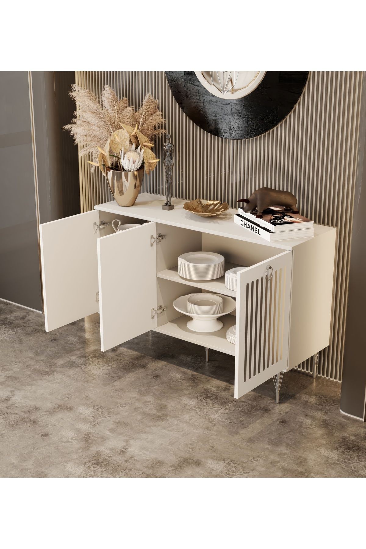Andromeda SİLVER SERİSİ 120 cm 3 kapaklı MDF Konsol 120 x 80 x 40 cm