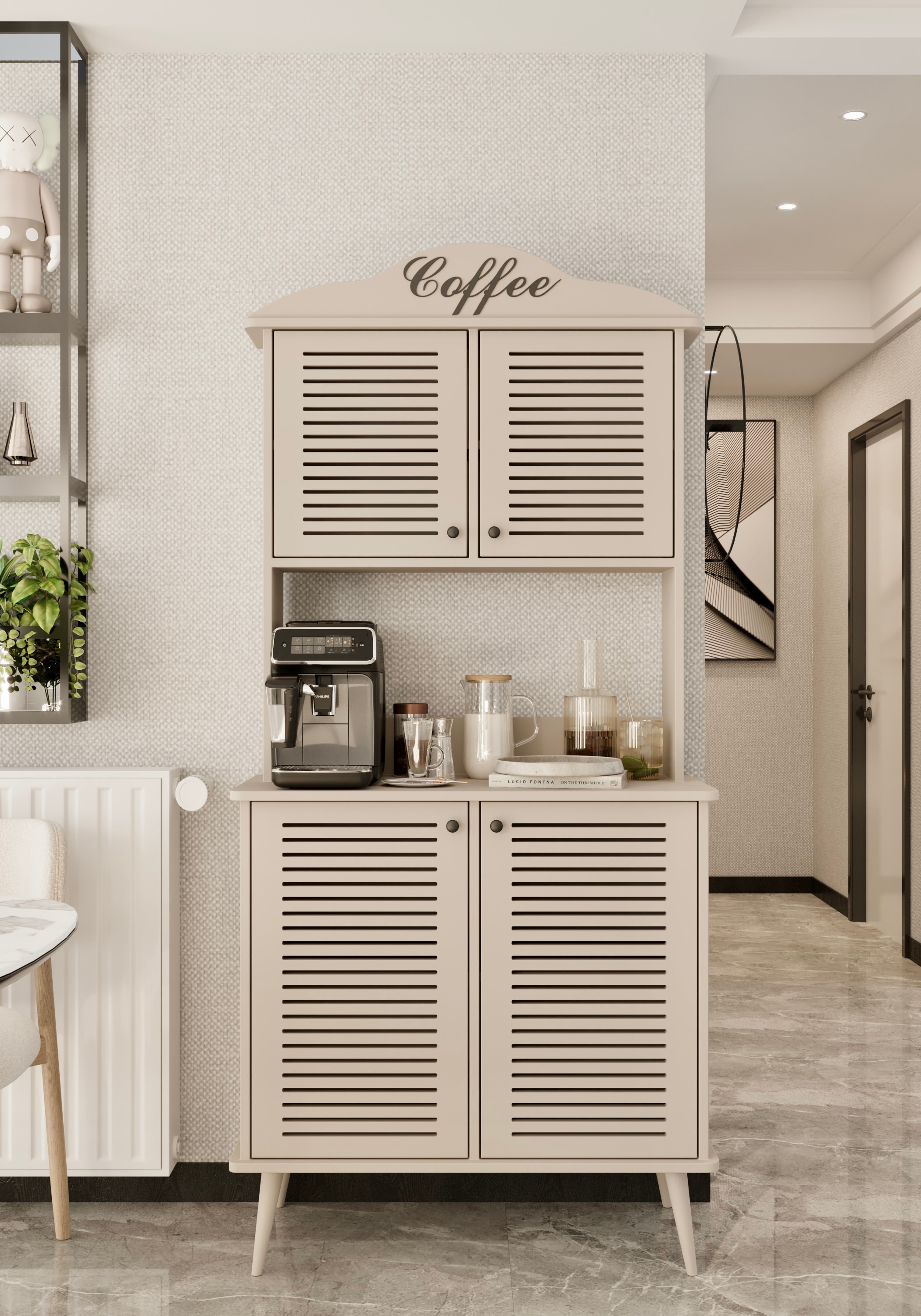 Avior kahve köşesi MDF kapaklı raflı 90 cm - KUM TAŞI