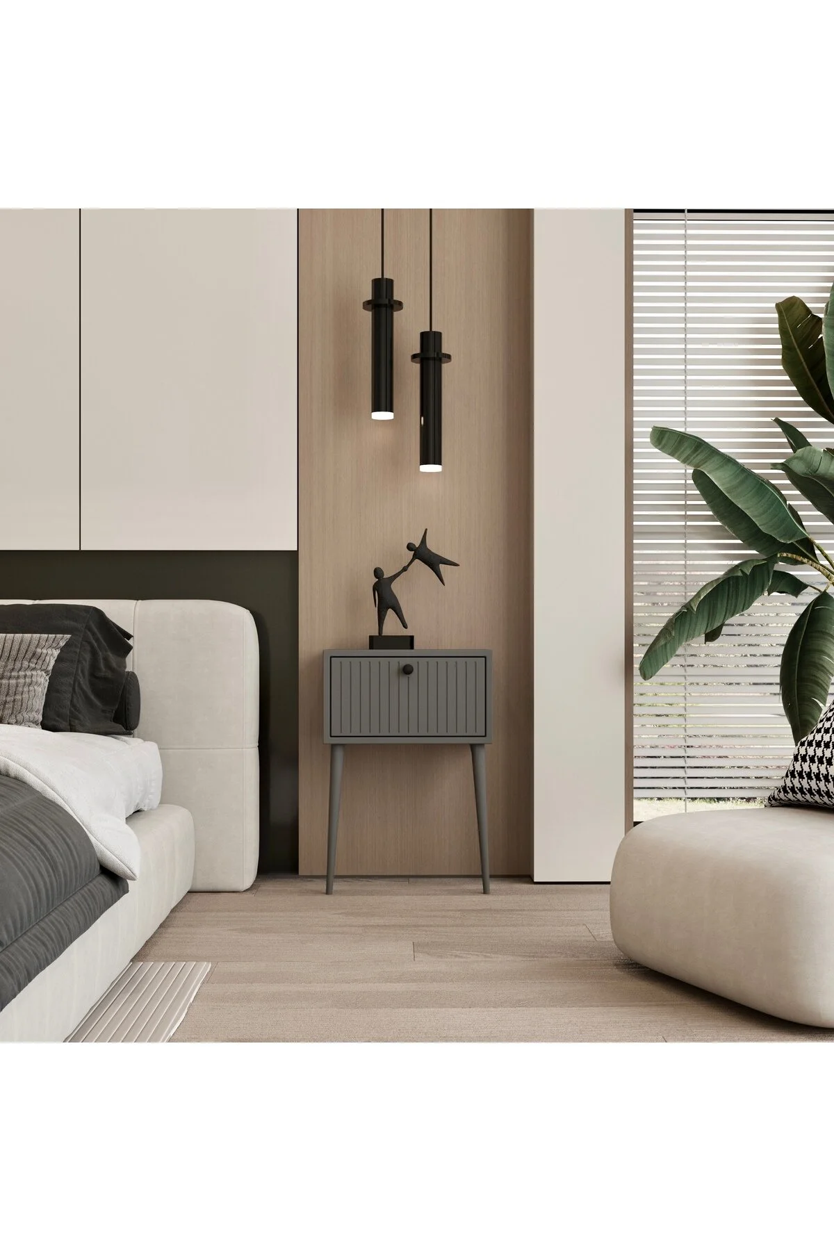CANOPUS MDF AHŞAP AYAKLI TEK KAPAKLI KOMODİN - GRİ