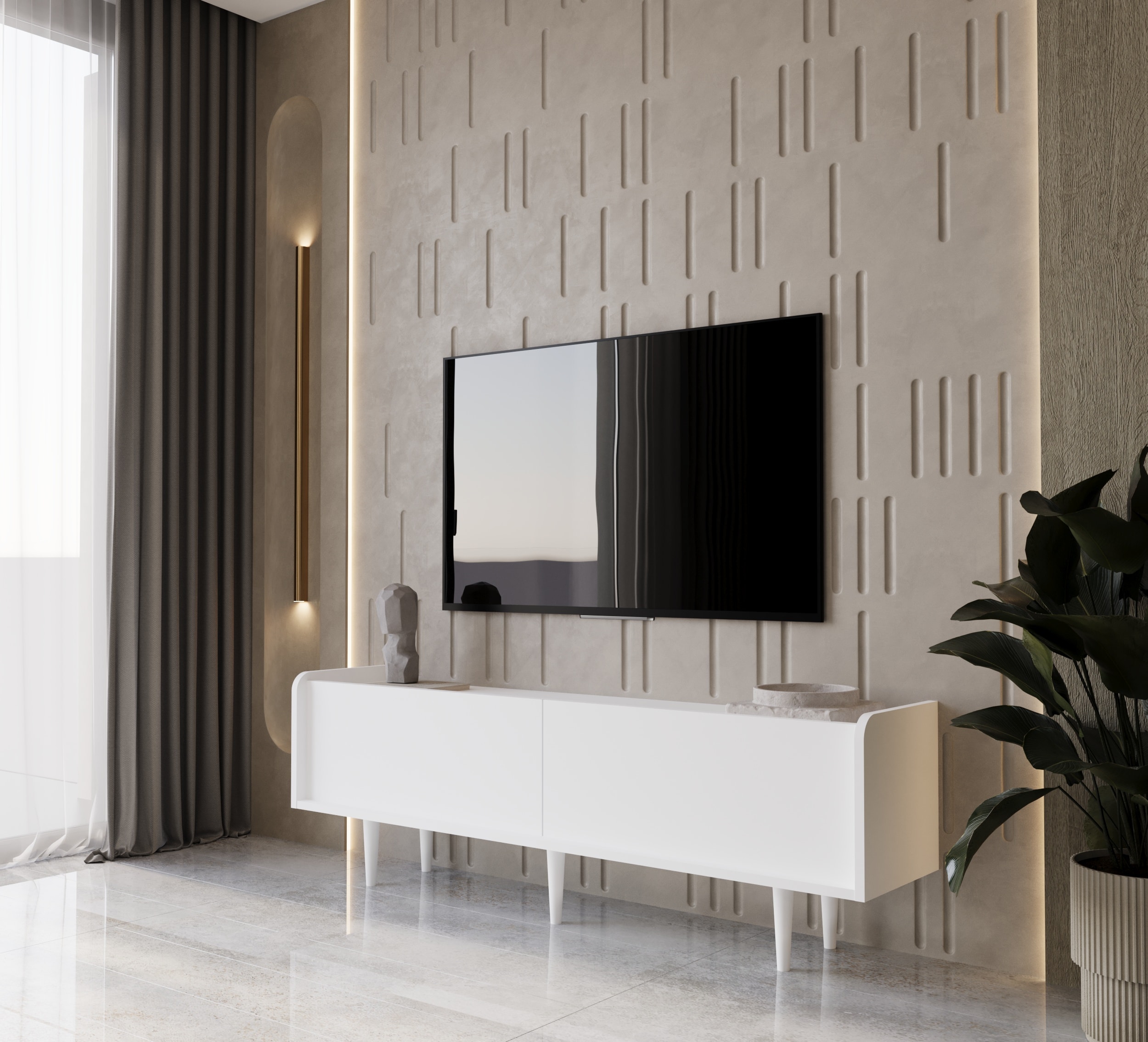 RİGEL MDF 2 KAPAKLI (DÜŞME KAPAK) AHŞAP AYAKLI COUNTRY 180 CM TV ÜNİTESİ