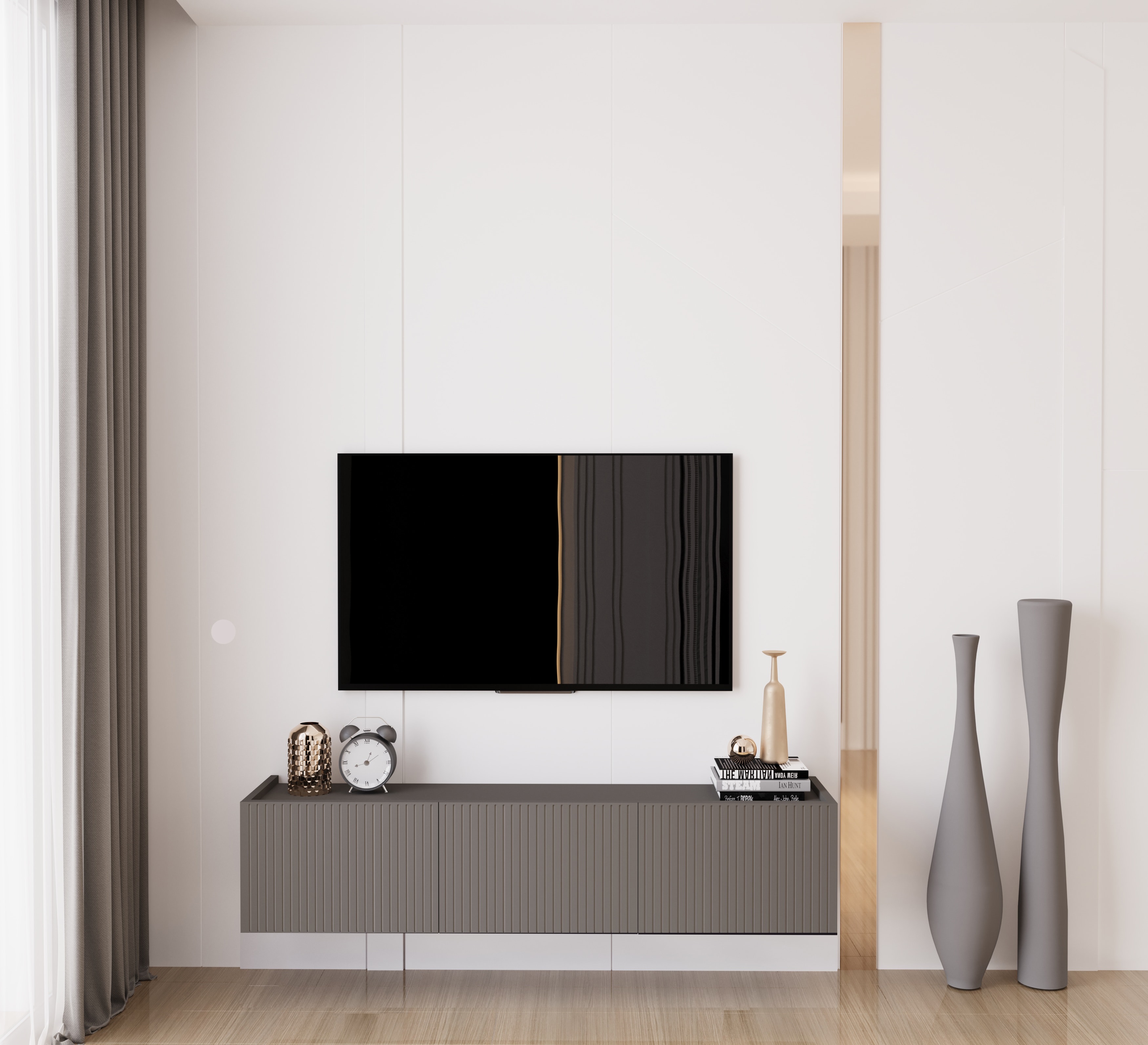 Capella 140 Cm Tv Ünitesi Mdf 3 Kapaklı Duvara Monte  - GRİ