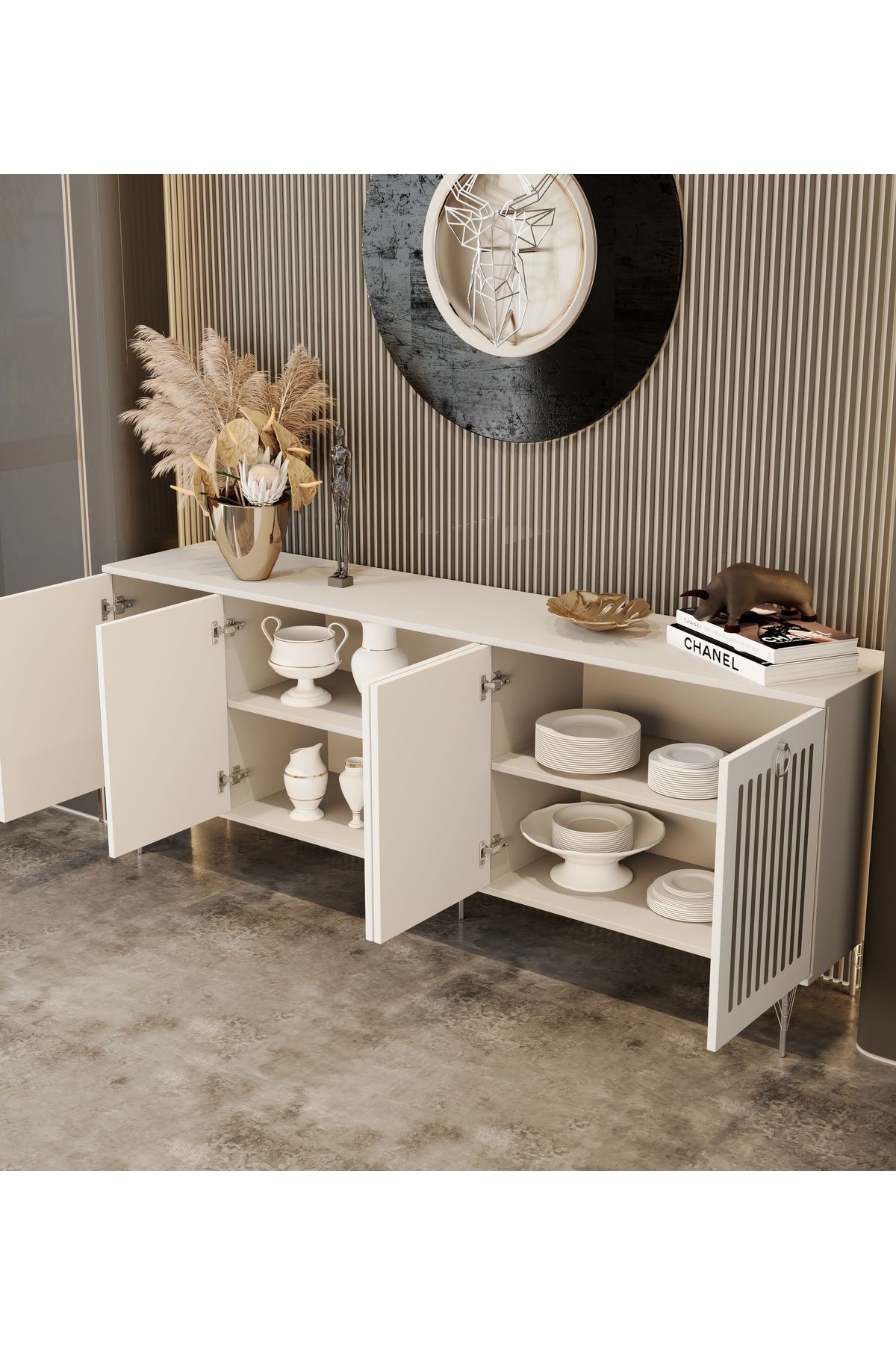 Andromeda SİLVER SERİSİ 200 cm 5 kapaklı MDF Konsol 200 x 80 x 40 cm