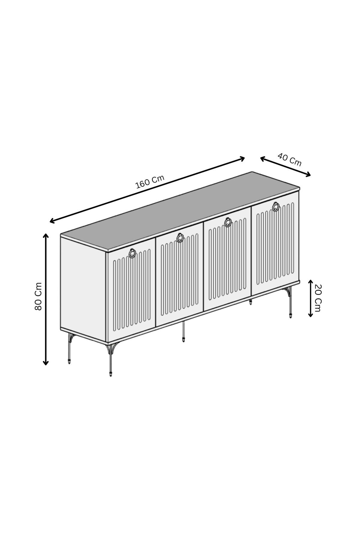 Andromeda SİLVER SERİSİ 160 cm 4 kapaklı MDF Konsol 160 x 80 x 40 cm