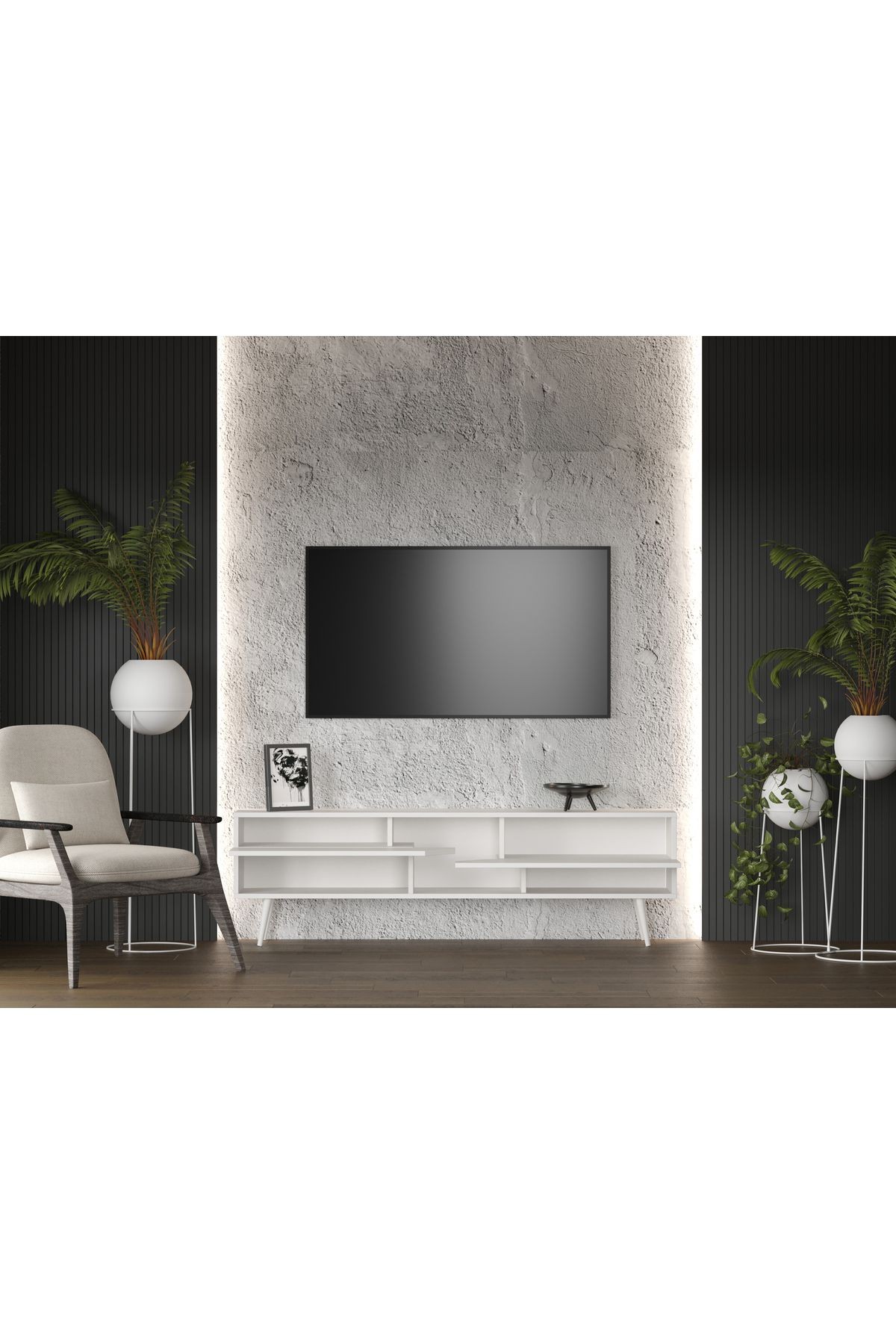 Proycon Country Mdf Beyaz 2 Kapaklı Ahşap Ayaklı 160 Cm Tv Ünitesi