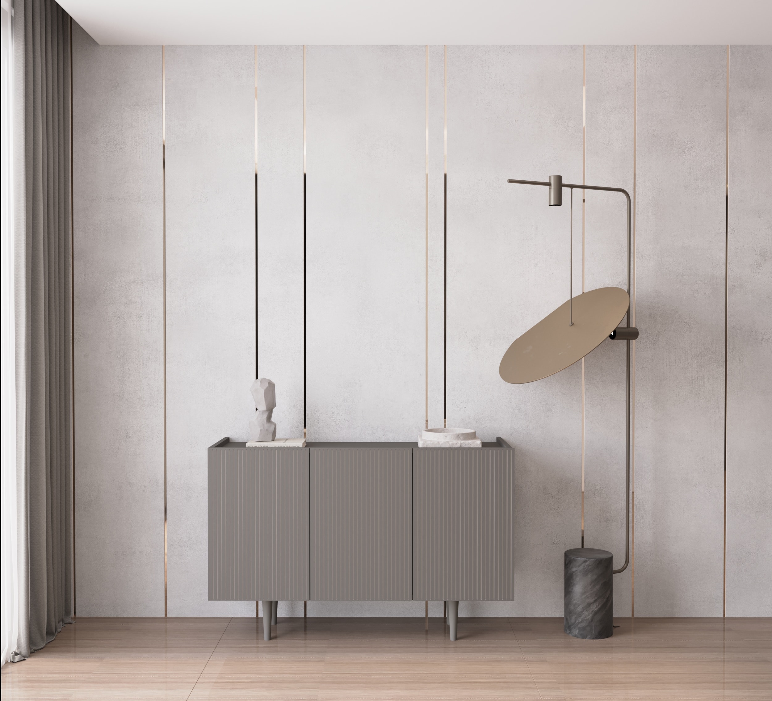 Capella Mdf 3 Kapaklı Raflı 120 cm Konsol - GRİ