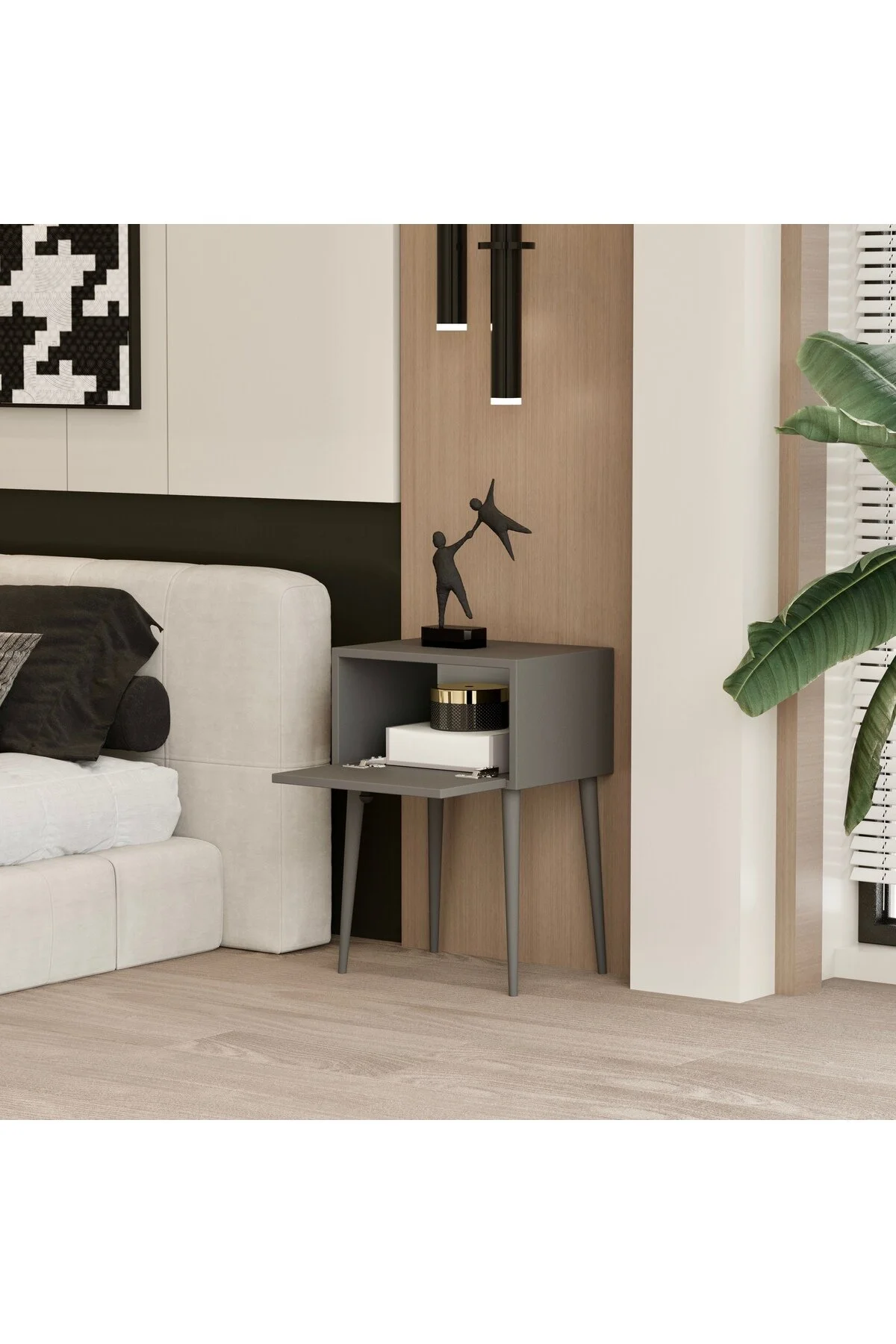 CANOPUS MDF AHŞAP AYAKLI TEK KAPAKLI KOMODİN
