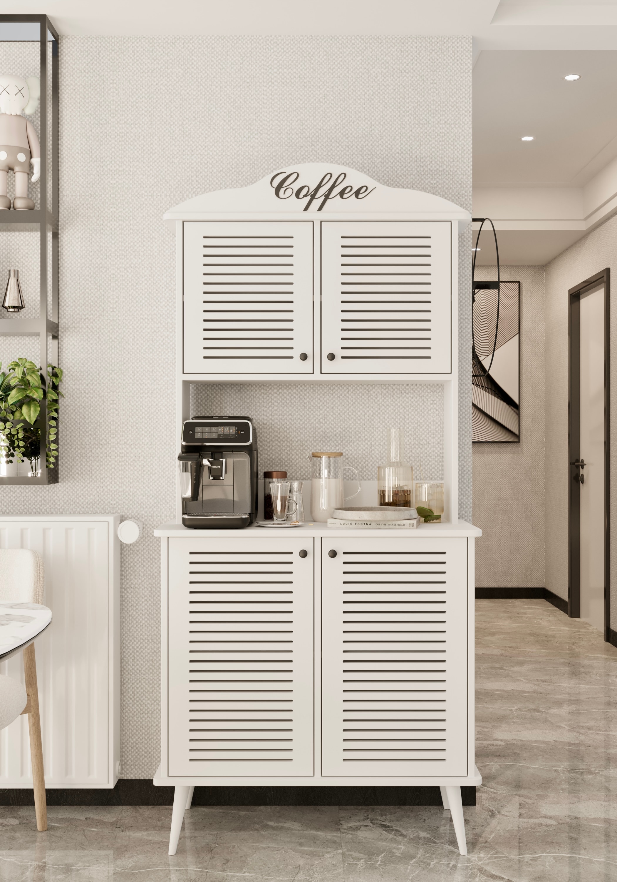 Avior kahve köşesi MDF kapaklı raflı 90 cm - BEYAZ