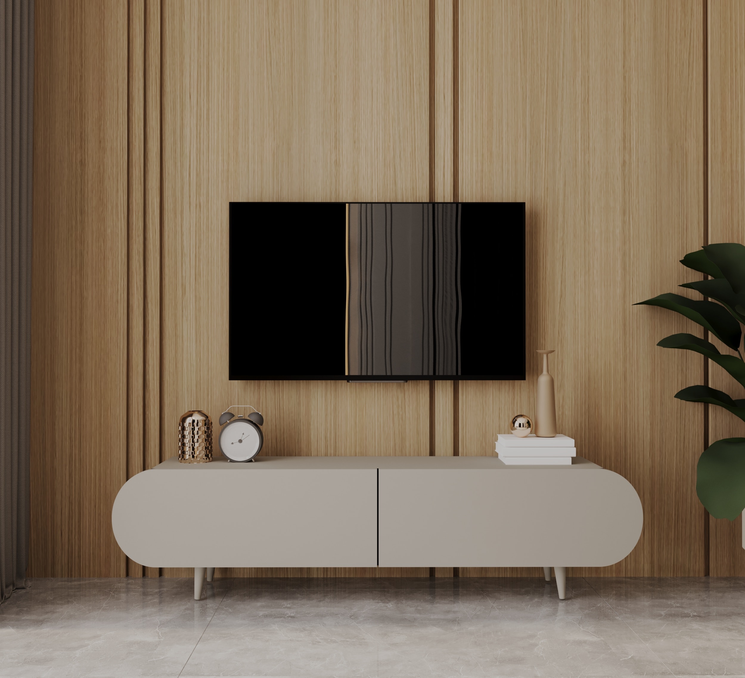 Regulus Mdf 2 Kapaklı Ahşap Ayaklı 160 Cm Country Tv Ünitesi - KUM TAŞI