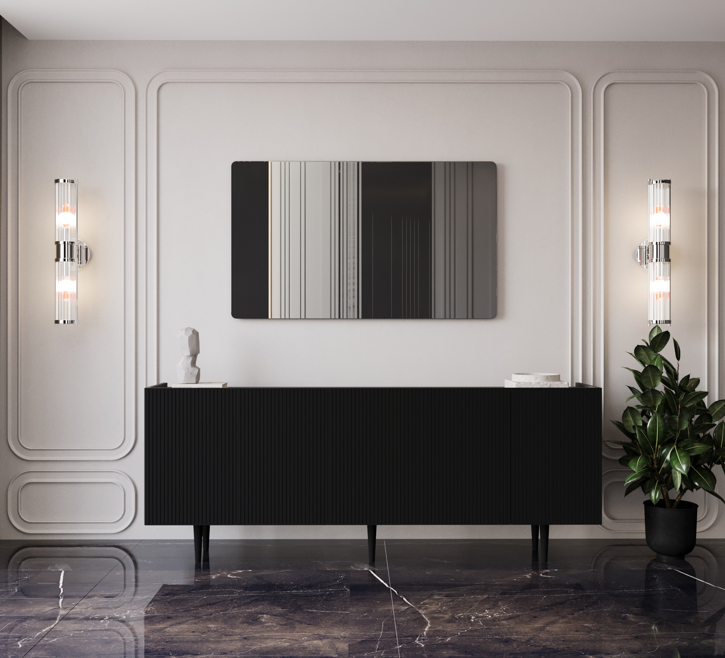Capella Mdf 5 Kapaklı Raflı 180 cm Konsol - SİYAH