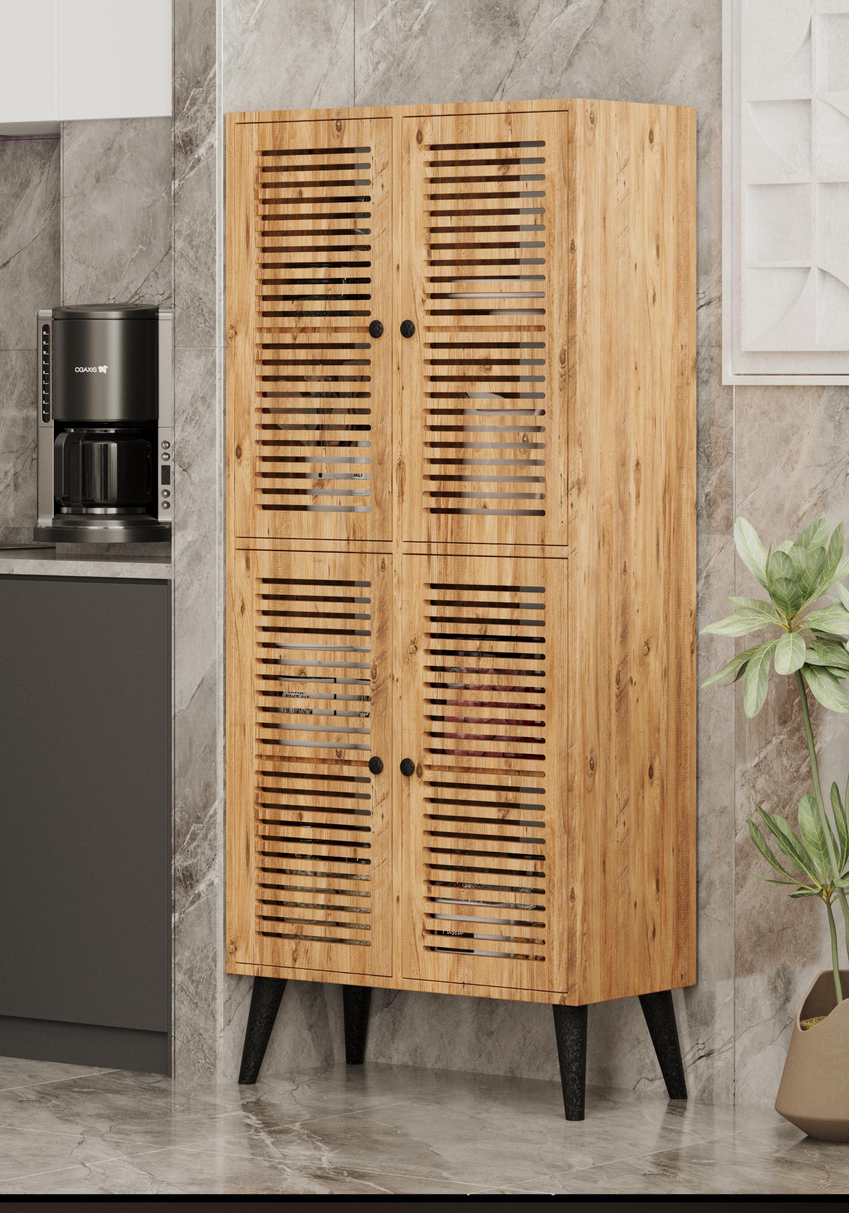 DENEB MDF ATLANTİK ÇAM RENGİ 4 Kapaklı(Panjur Kapak) Ahşap Ayaklı Kiler Dolabı