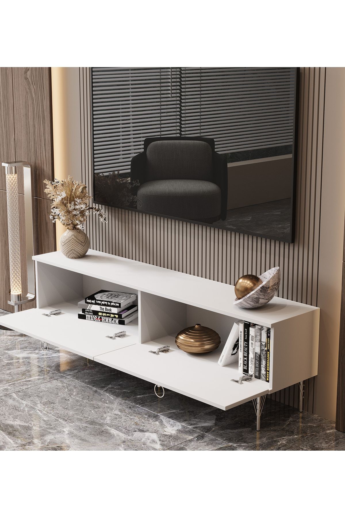 Andromeda SİLVER SERİSİ 140 cm 2 kapaklı MDF TV ÜNİTESİ 140 x 50 x 32 cm