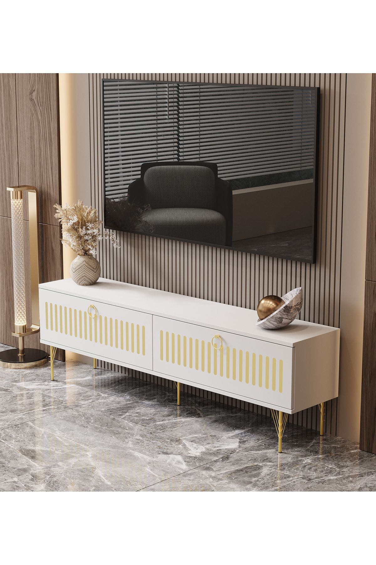 Andromeda GOLD SERİSİ 140 cm 2 kapaklı MDF TV ÜNİTESİ 140 x 50 x 32 cm