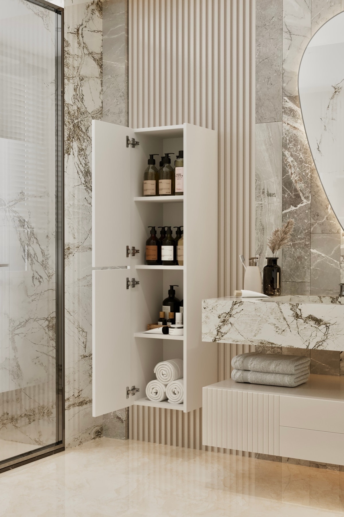CAPELLA BEYAZ MDF ÇOK AMAÇLI BANYO DOLABI 138x34 CM