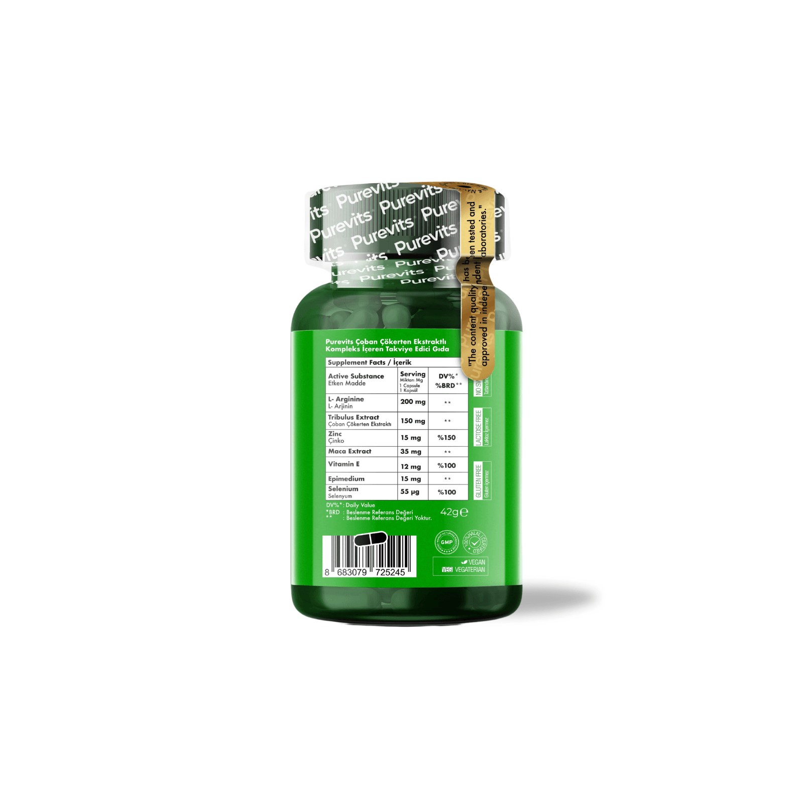 Tribulus Formen Complex Two Factor - L-Arginin - Epimedium - Maca - Selenyum - Vitamin E  - 60 Adet Vegan Kapsül